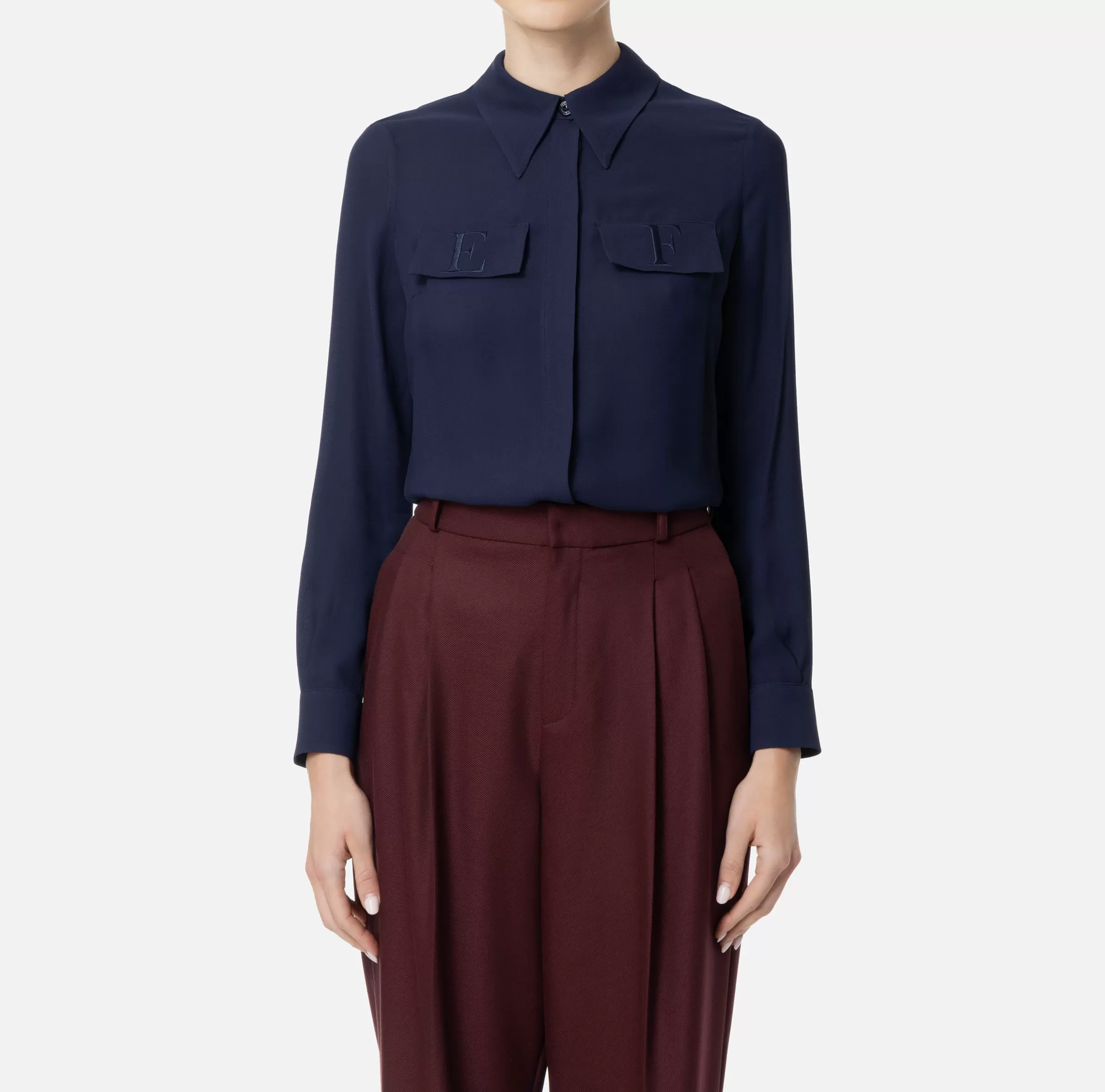 Elisabetta Franchi Camicie E Bluse^Camicia in georgette con patte ricamate Navy