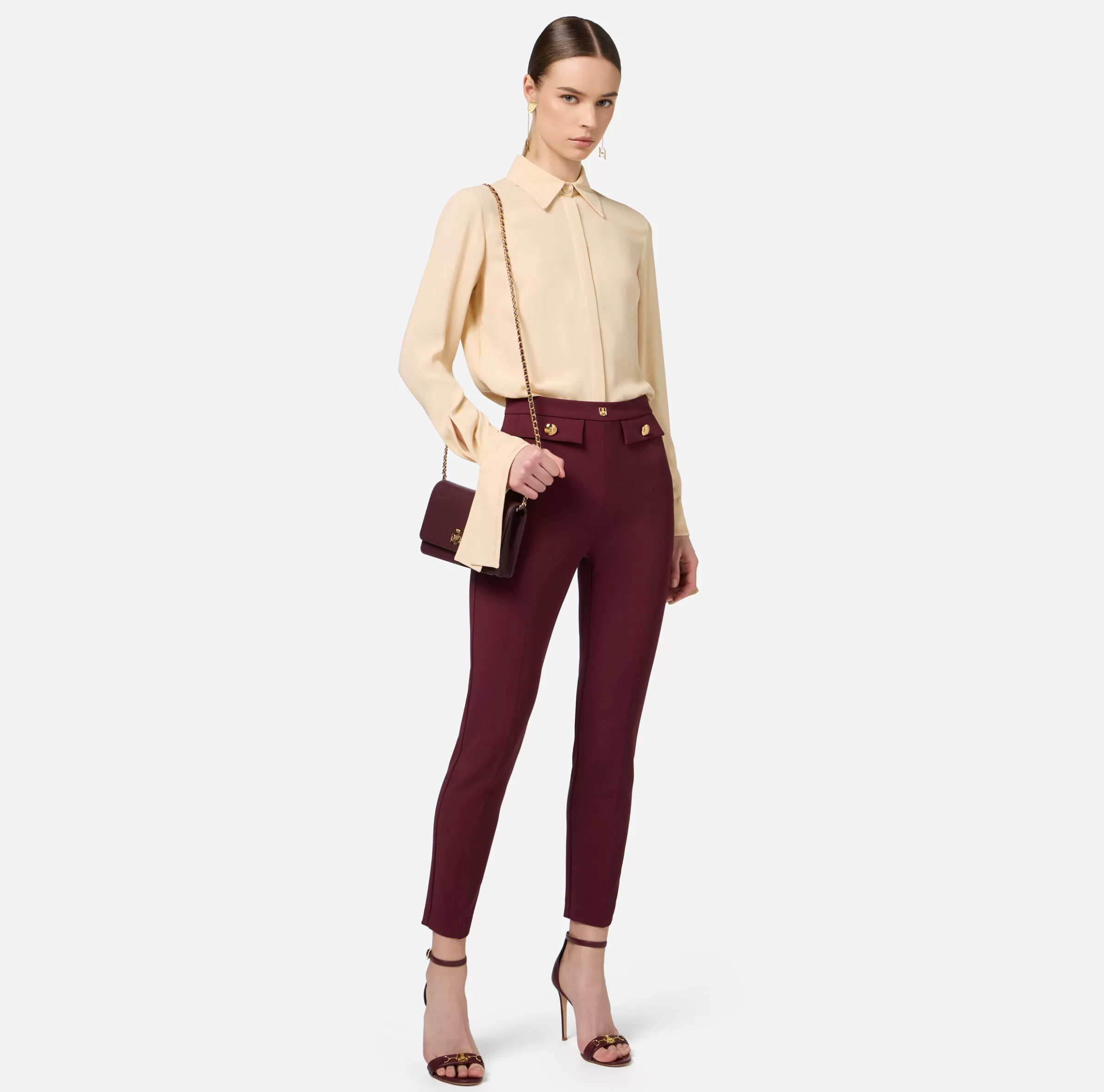 Elisabetta Franchi Camicie E Bluse^Camicia in georgette con polsi ricamati Crema