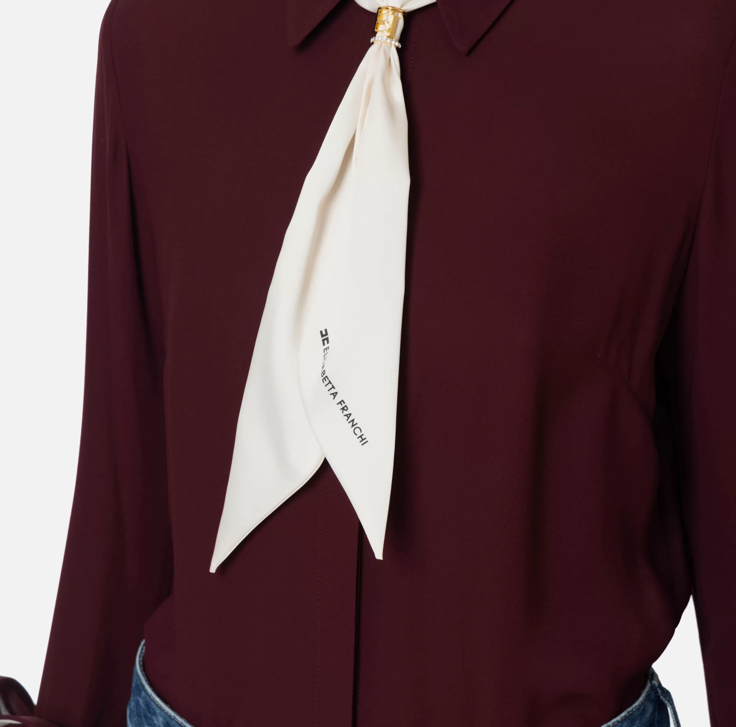 Elisabetta Franchi Camicie E Bluse^Camicia in georgette con ruches e foulard RougeNoir/Burro