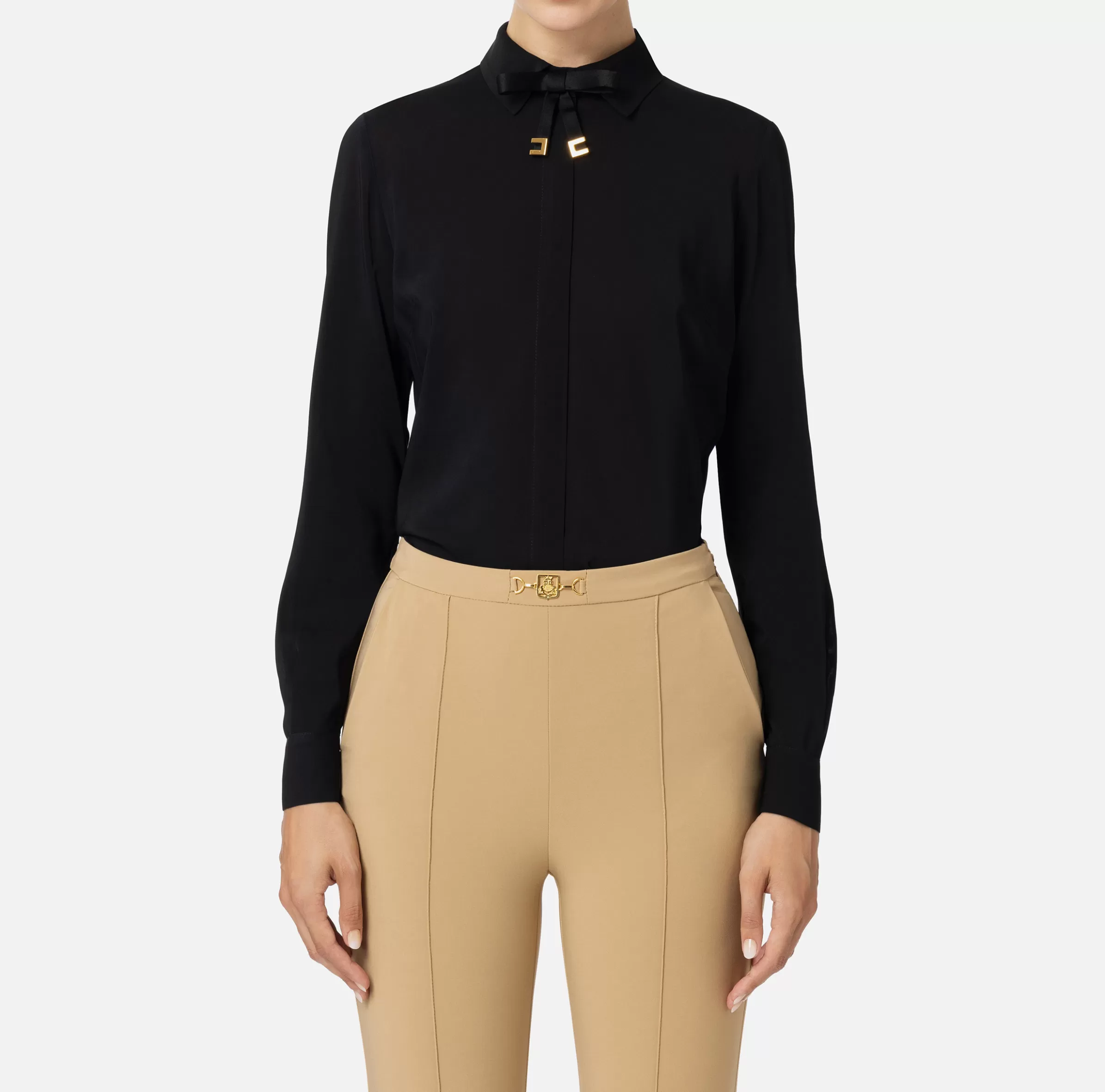 Elisabetta Franchi Camicie E Bluse^Camicia in georgette stretch con fiocco Nero