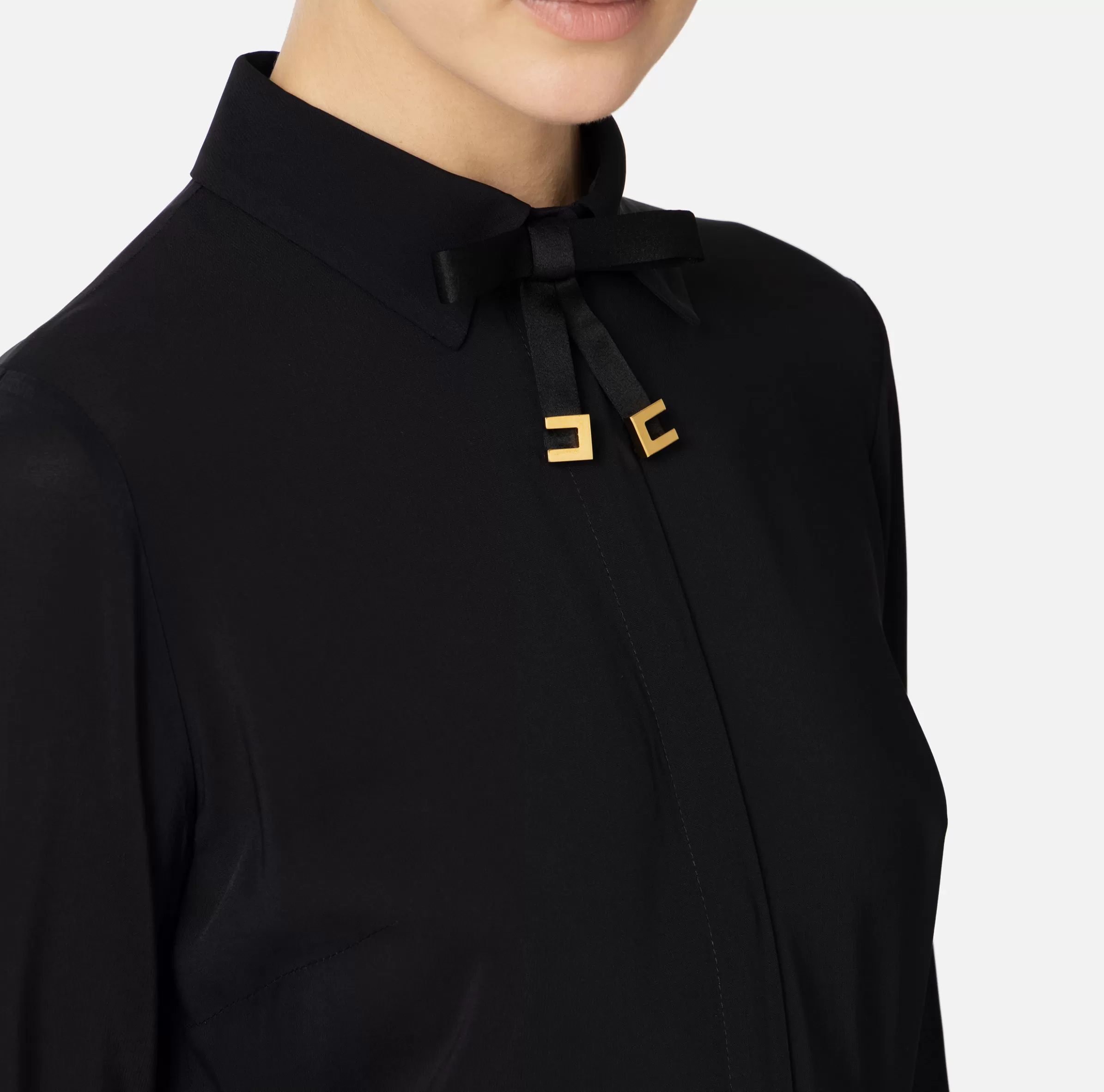 Elisabetta Franchi Camicie E Bluse^Camicia in georgette stretch con fiocco Nero