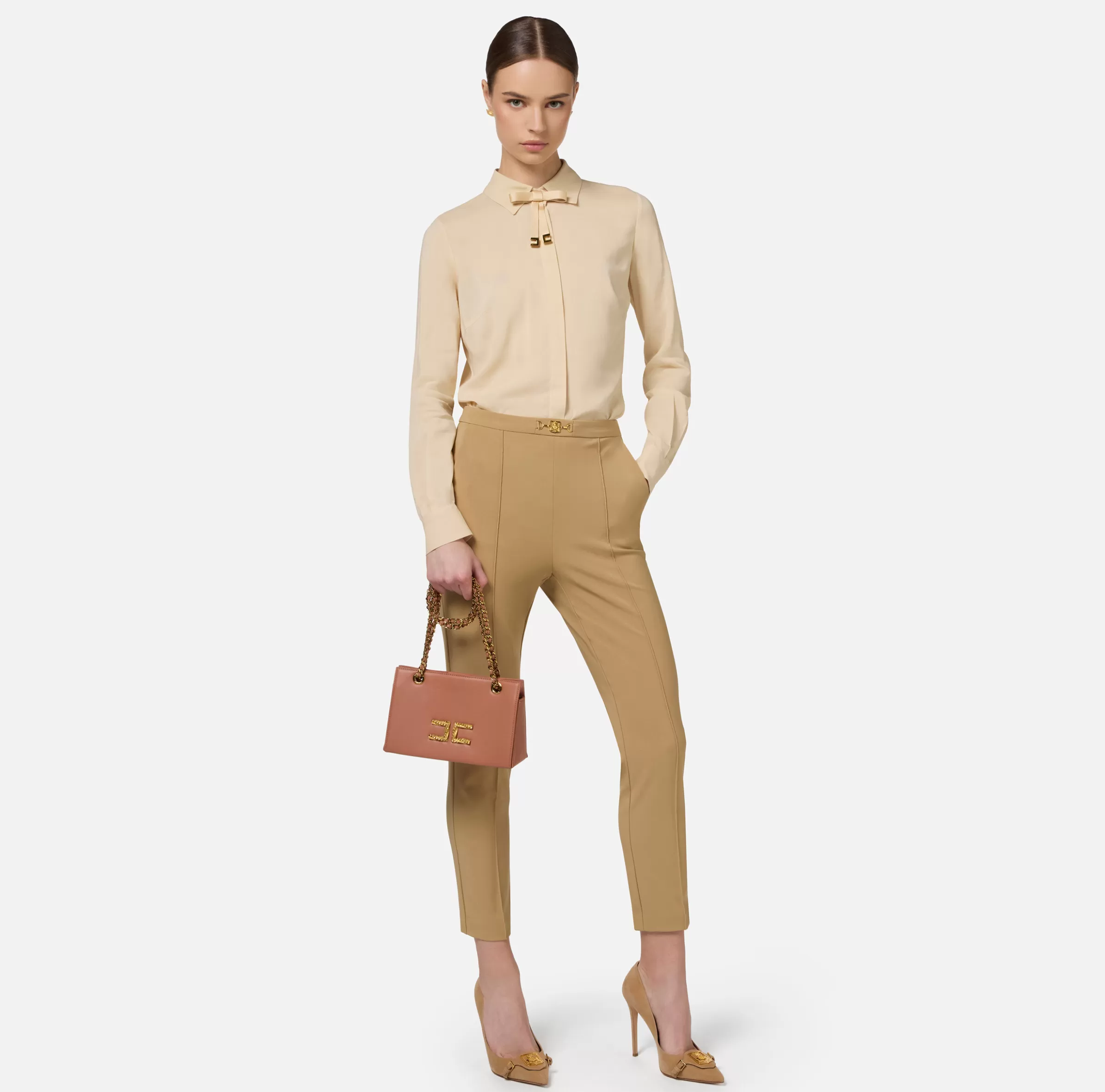 Elisabetta Franchi Camicie E Bluse^Camicia in georgette stretch con fiocco Crema