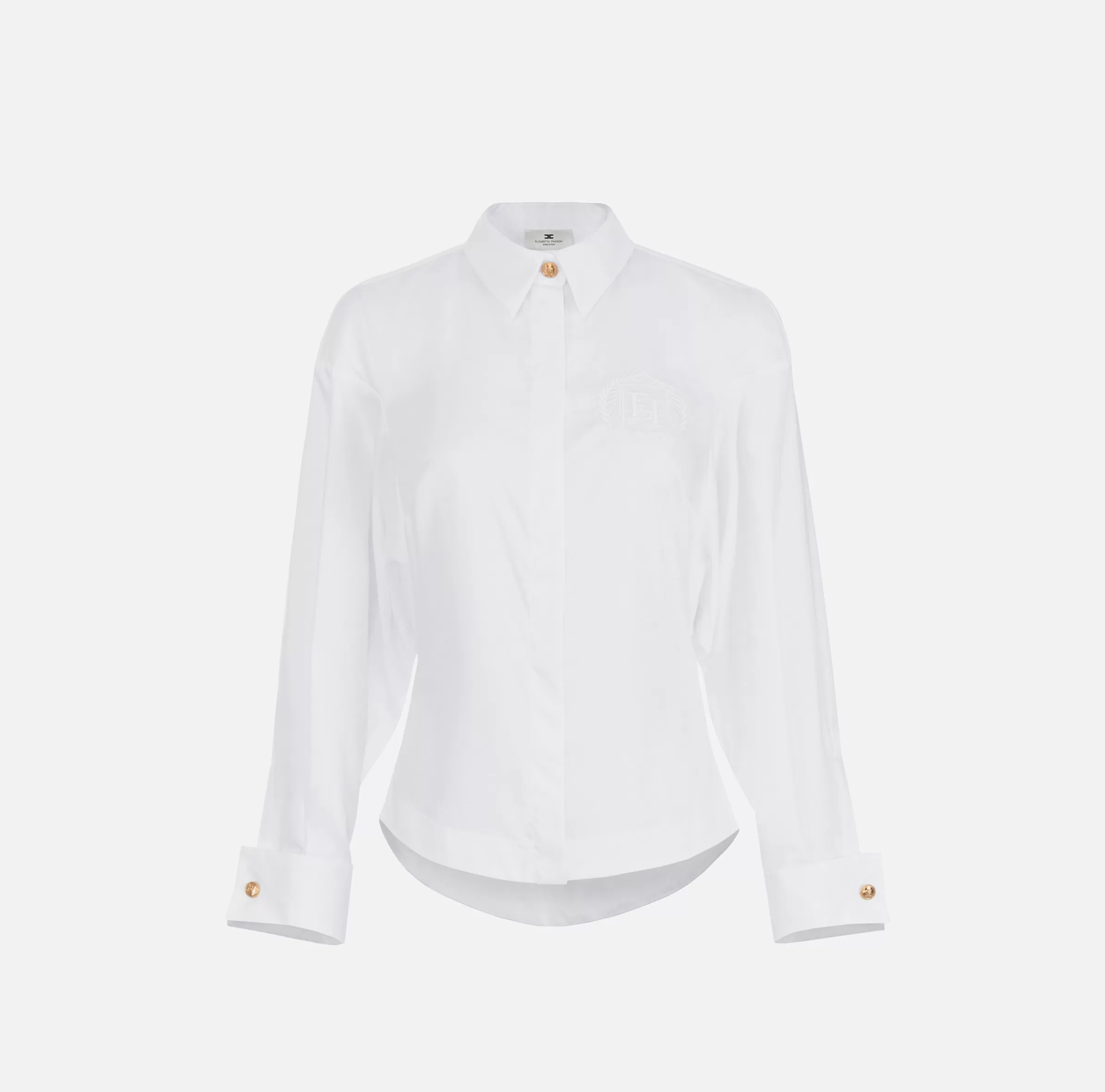 Elisabetta Franchi Camicie E Bluse^Camicia in popeline di cotone con arricciatura e stemma logo Bianco