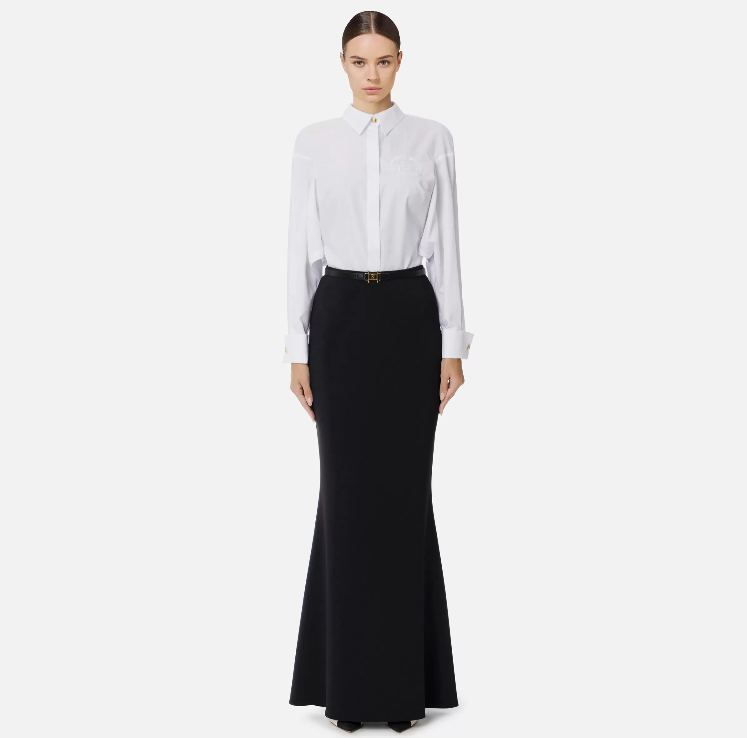 Elisabetta Franchi Camicie E Bluse^Camicia in popeline di cotone con arricciatura e stemma logo Bianco