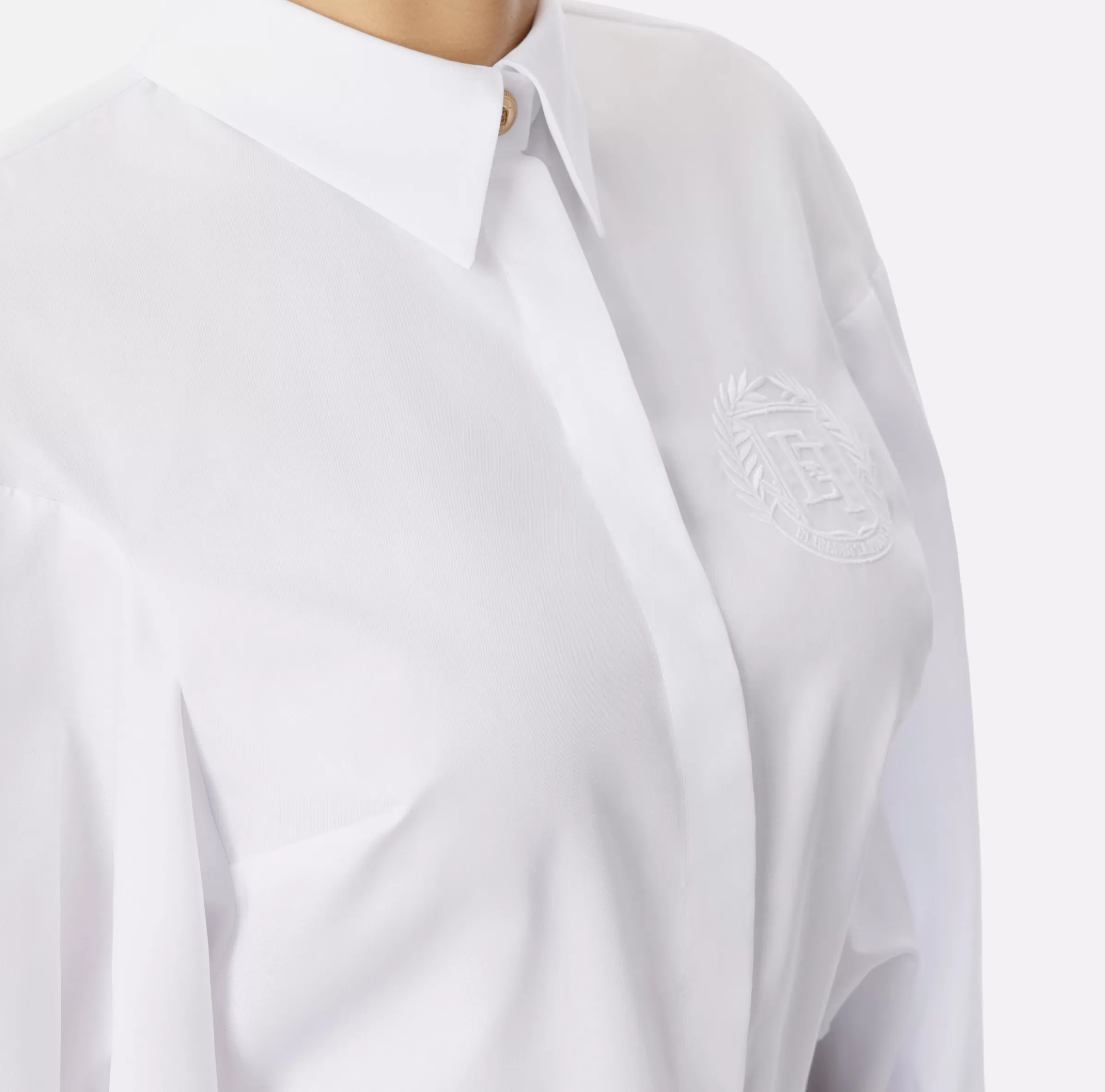 Elisabetta Franchi Camicie E Bluse^Camicia in popeline di cotone con arricciatura e stemma logo Bianco
