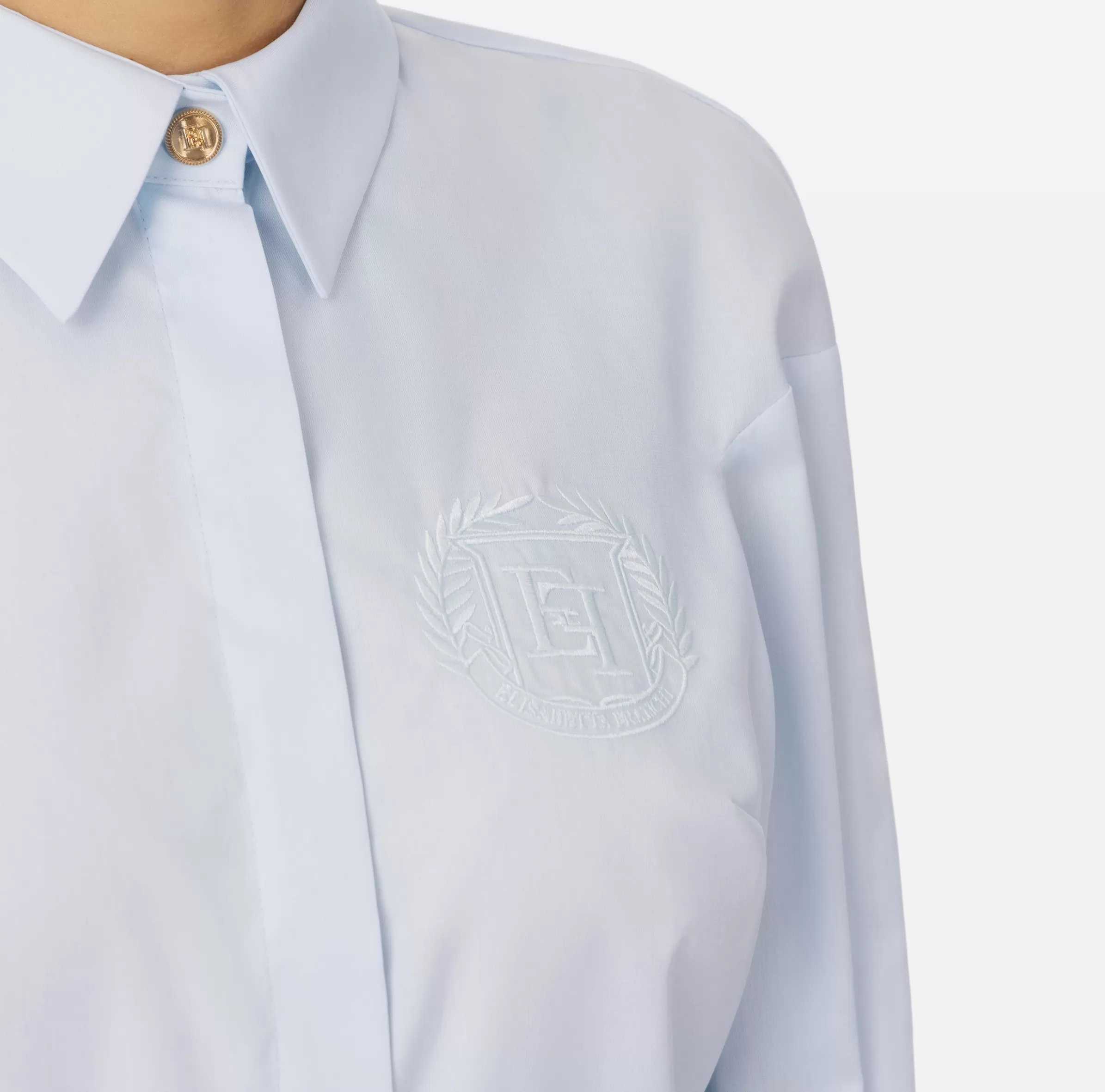 Elisabetta Franchi Camicie E Bluse^Camicia in popeline di cotone con arricciatura e stemma logo Skyblue