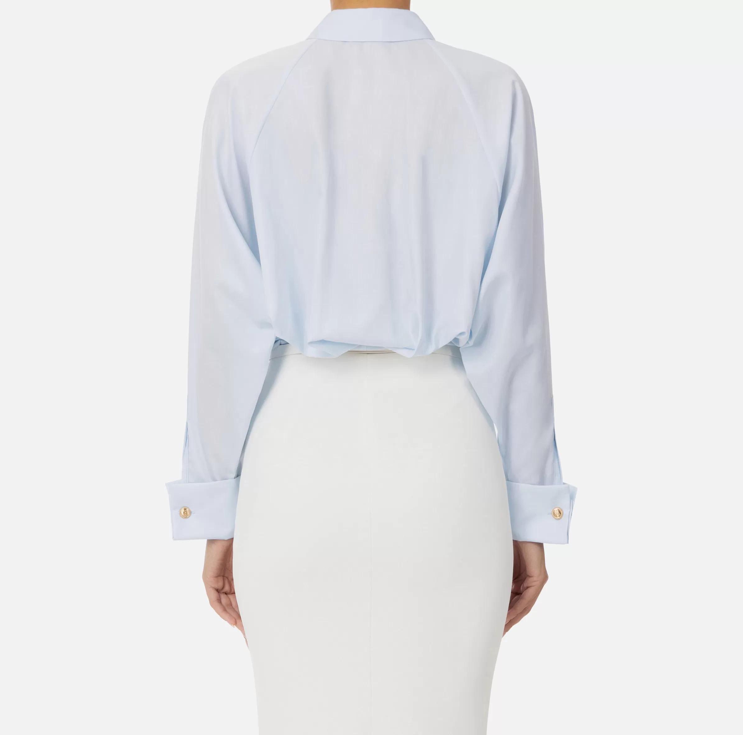 Elisabetta Franchi Camicie E Bluse^Camicia in popeline di cotone con arricciatura e stemma logo Skyblue