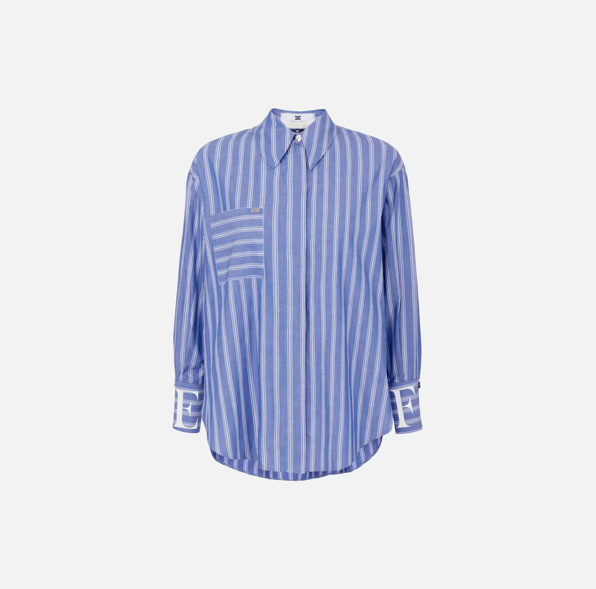 Elisabetta Franchi Camicie E Bluse^Camicia in popeline rigato con logo sui polsi Navy/Bianco