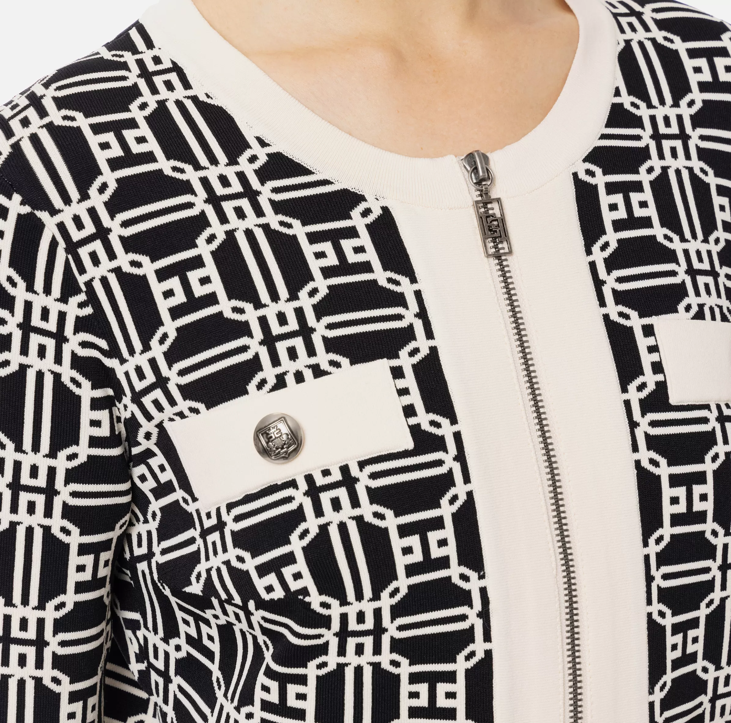 Elisabetta Franchi Maglieria E Felpe^Cardigan cropped logo jacquard Nero/Burro