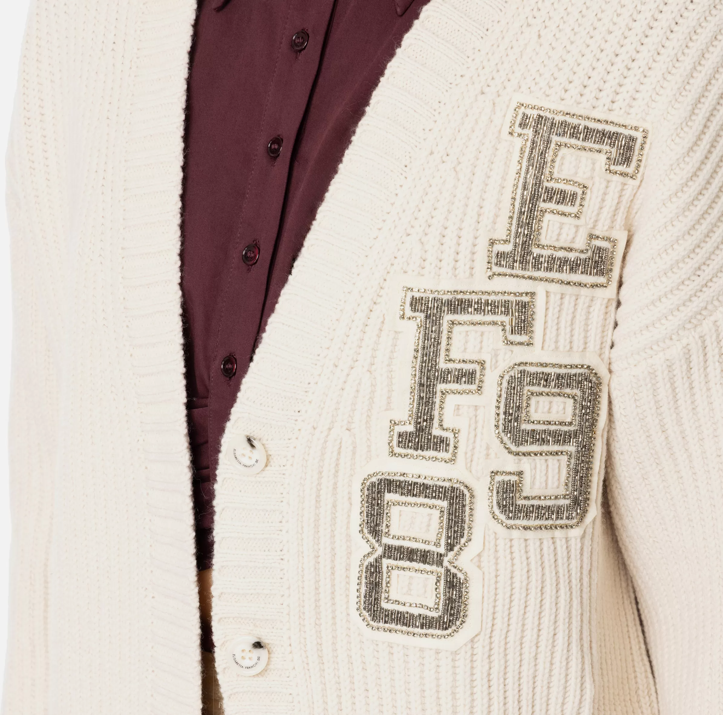 Elisabetta Franchi Maglieria E Felpe^Cardigan in lana costa inglese con patch logo Burro