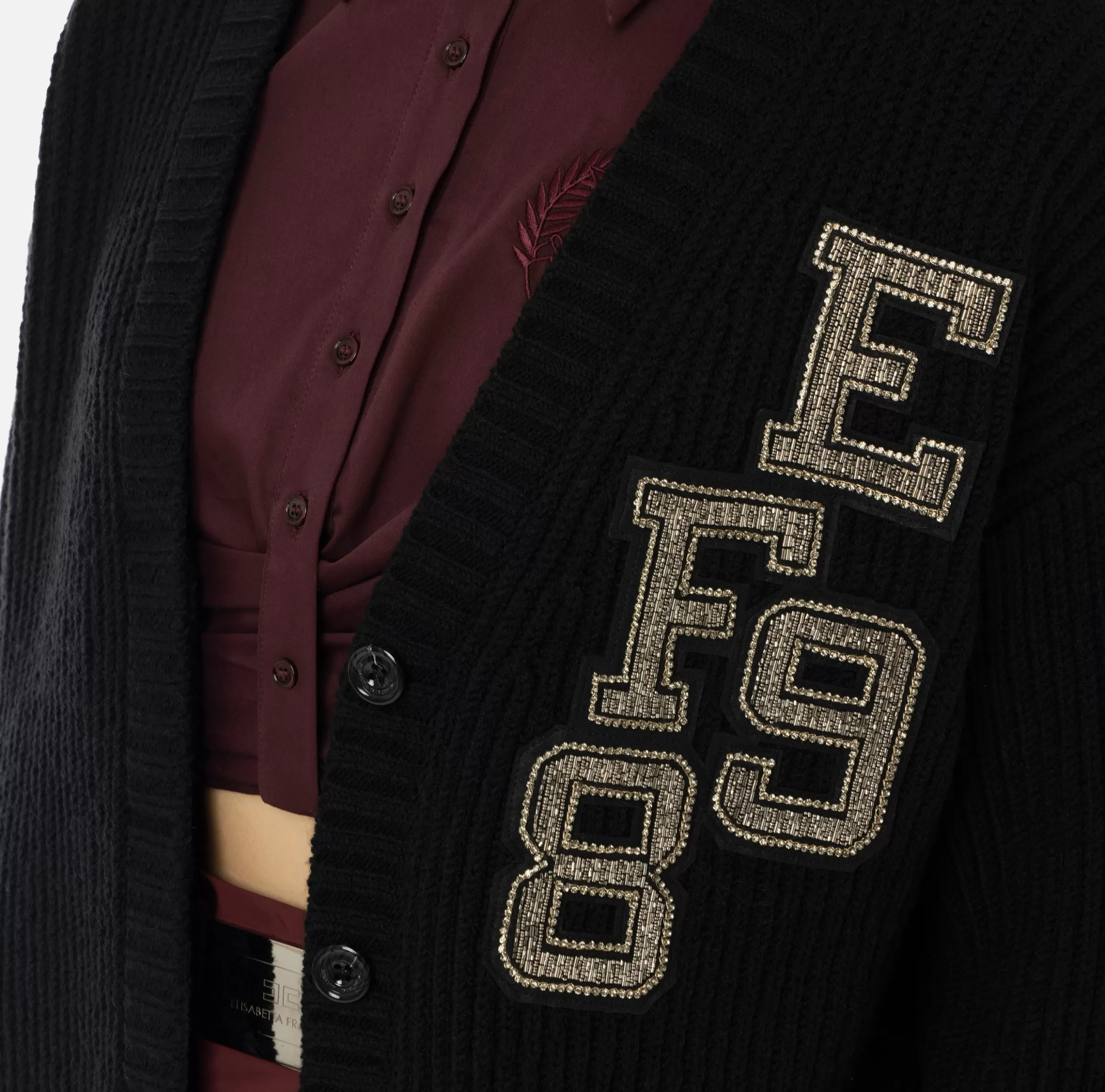 Elisabetta Franchi Maglieria E Felpe^Cardigan in lana costa inglese con patch logo Nero