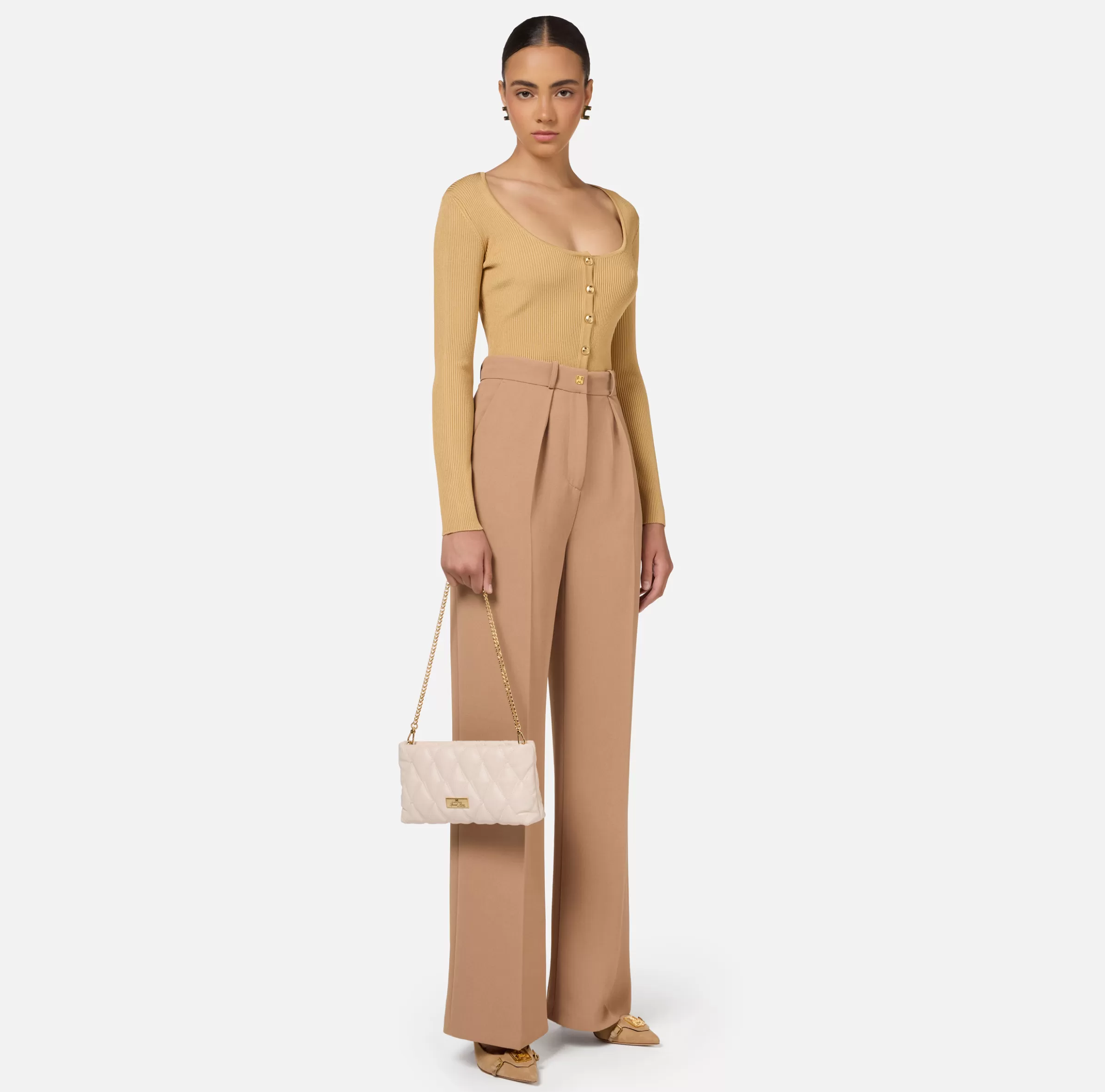 Elisabetta Franchi Maglieria E Felpe^Cardigan in viscosa effetto plissé Bronze
