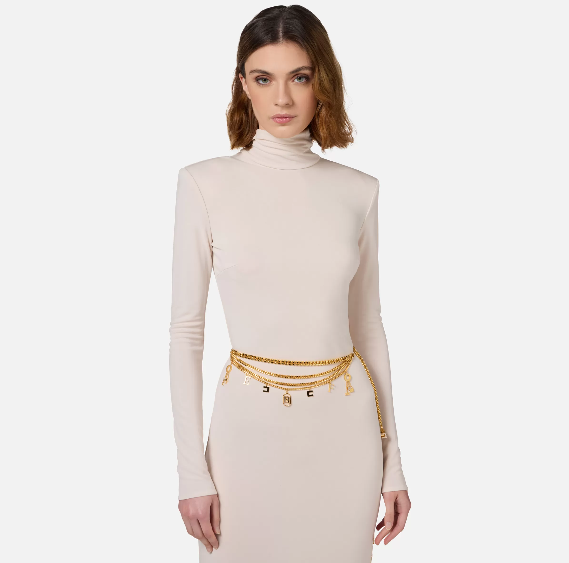 Elisabetta Franchi Cinture^Cintura catena in metallo dorato con charms OroGiallo