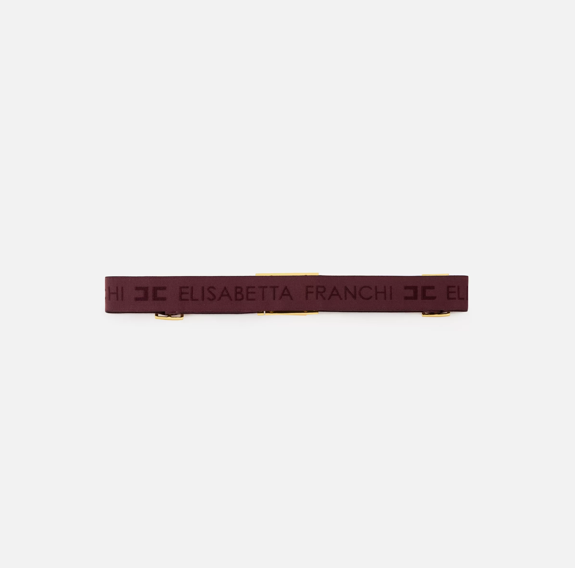 Elisabetta Franchi Cinture^Cintura in elastico jaquard logo e placca logata RougeNoir