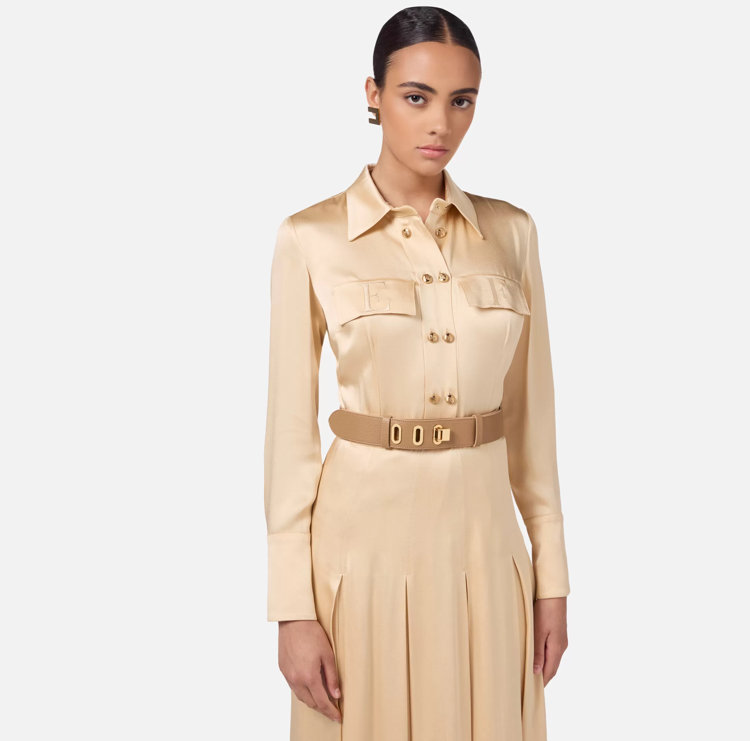 Elisabetta Franchi Cinture^Cintura in pelle con chiusura a incastro Camel