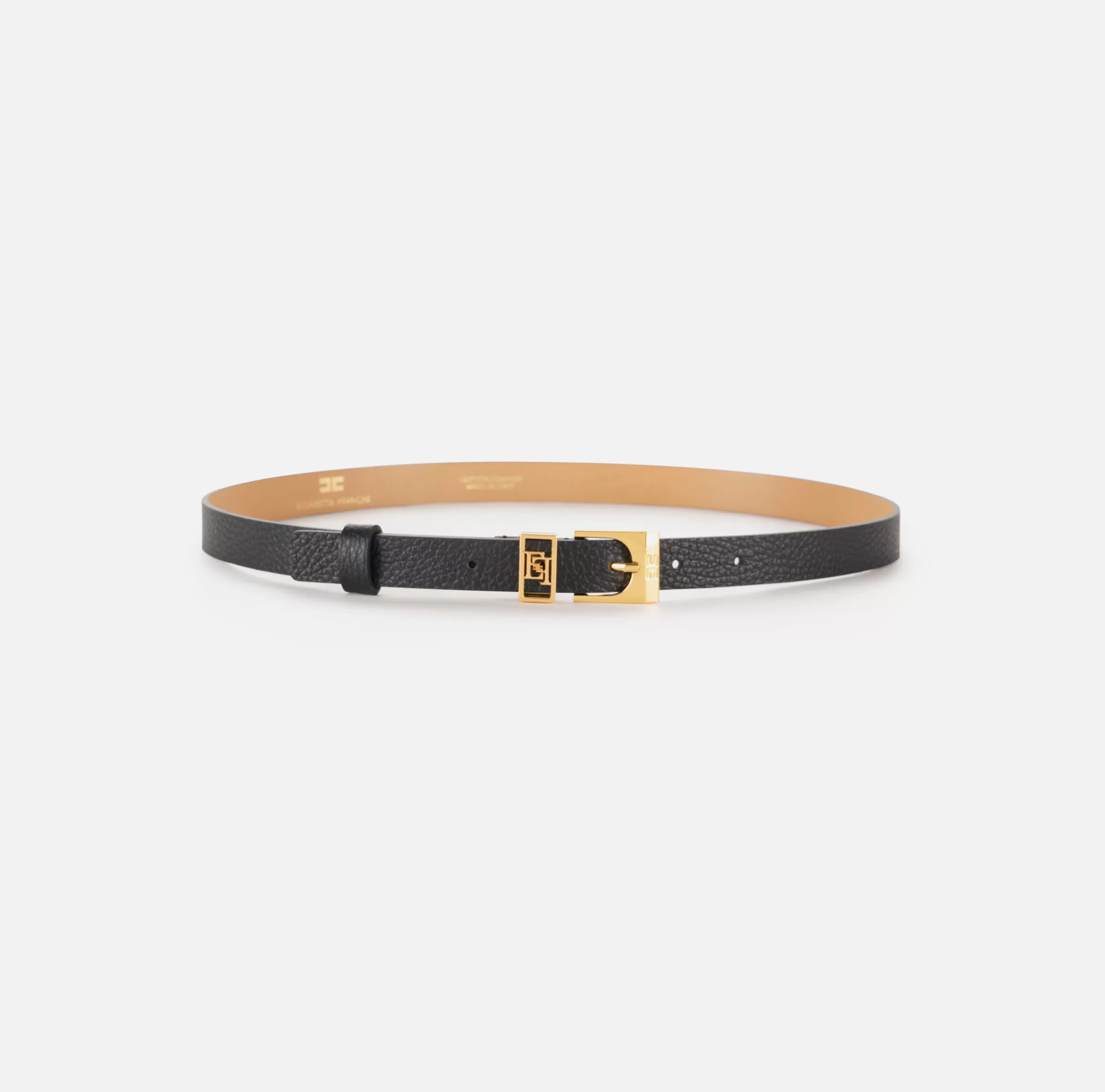 Elisabetta Franchi Cinture^Cintura in pelle con fibbia e passante outline logo Nero