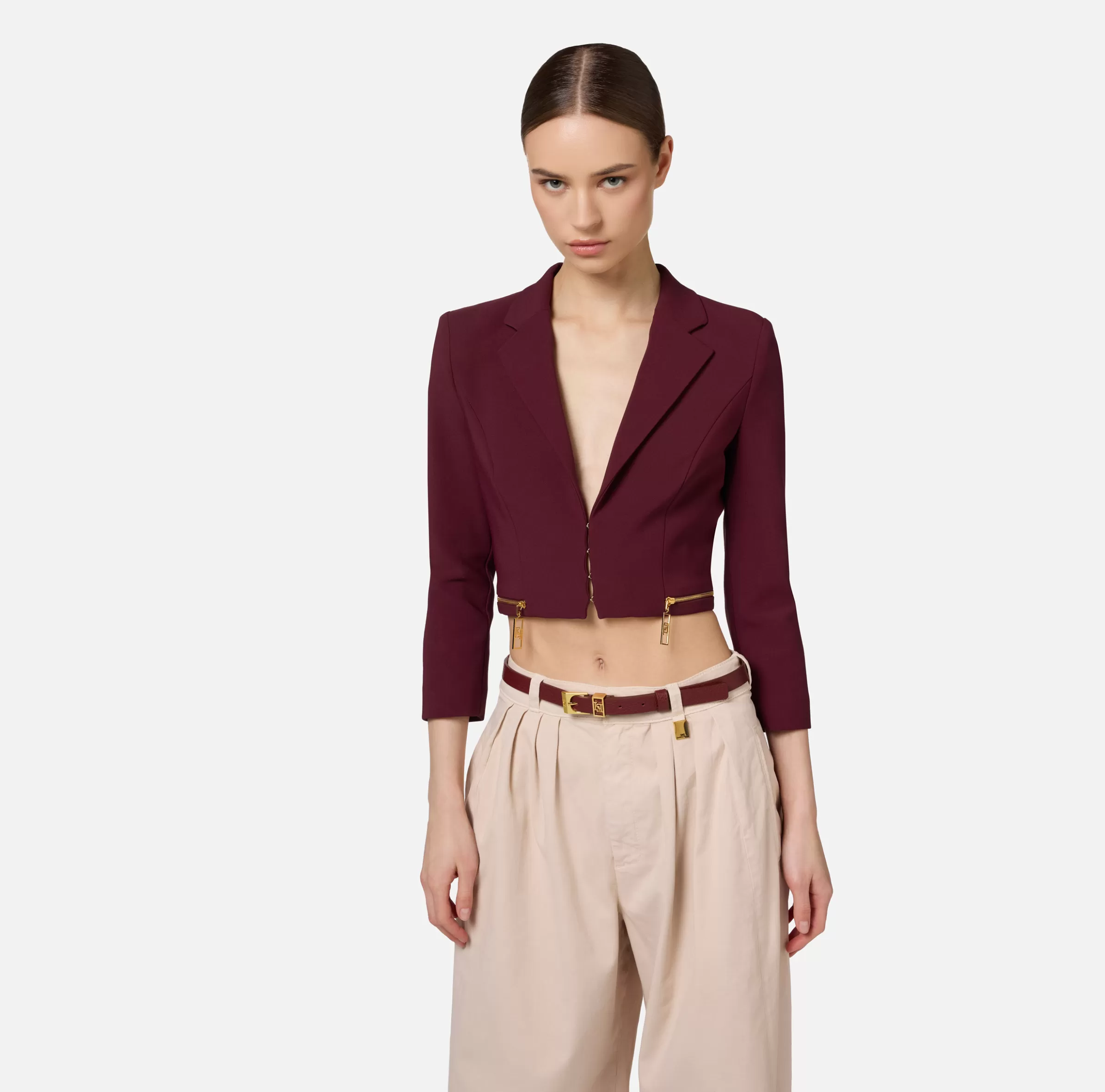 Elisabetta Franchi Cinture^Cintura in pelle con fibbia e passante outline logo RougeNoir