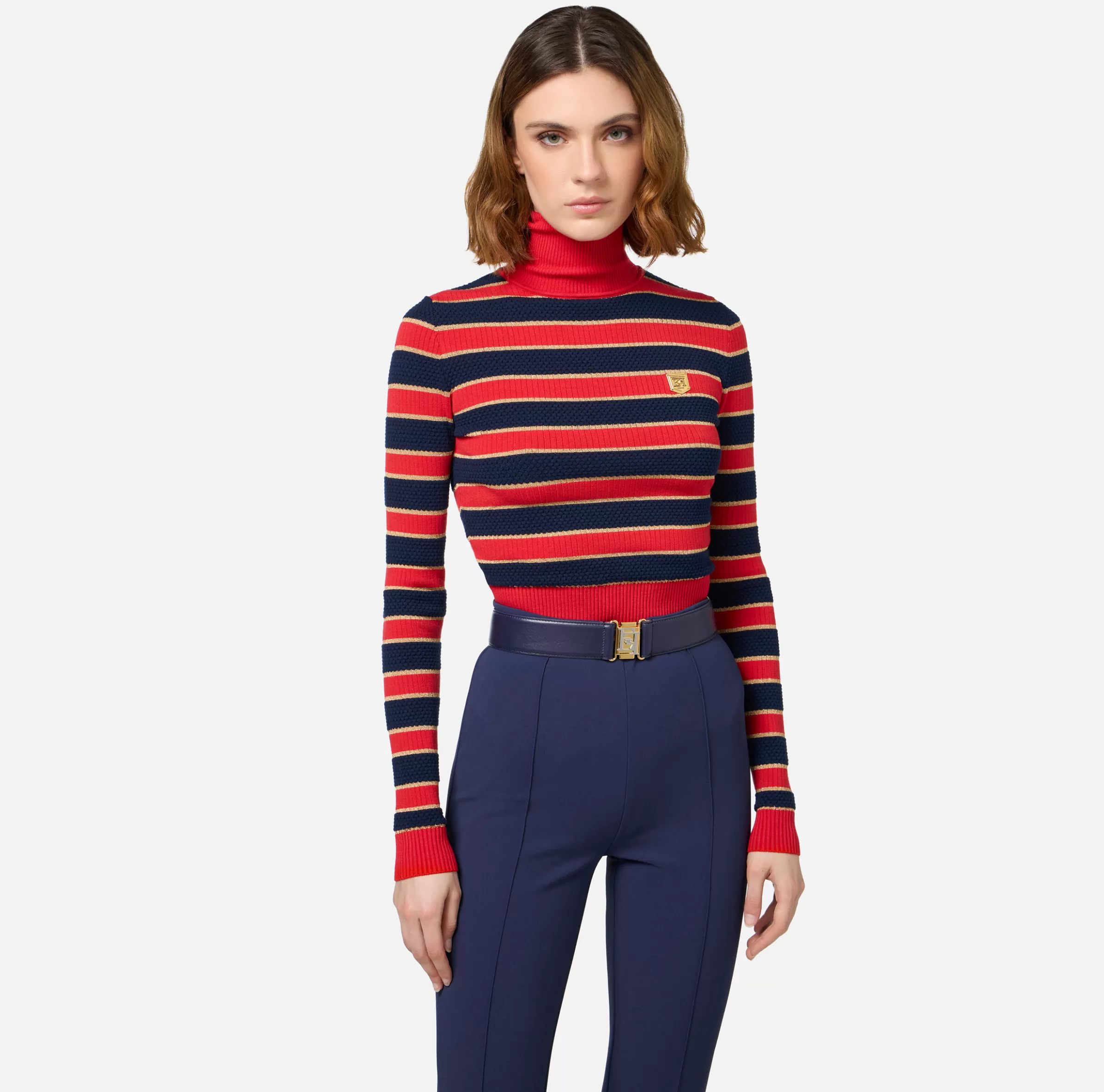 Elisabetta Franchi Cinture^Cintura in pelle con fibbia logo a incastro Navy