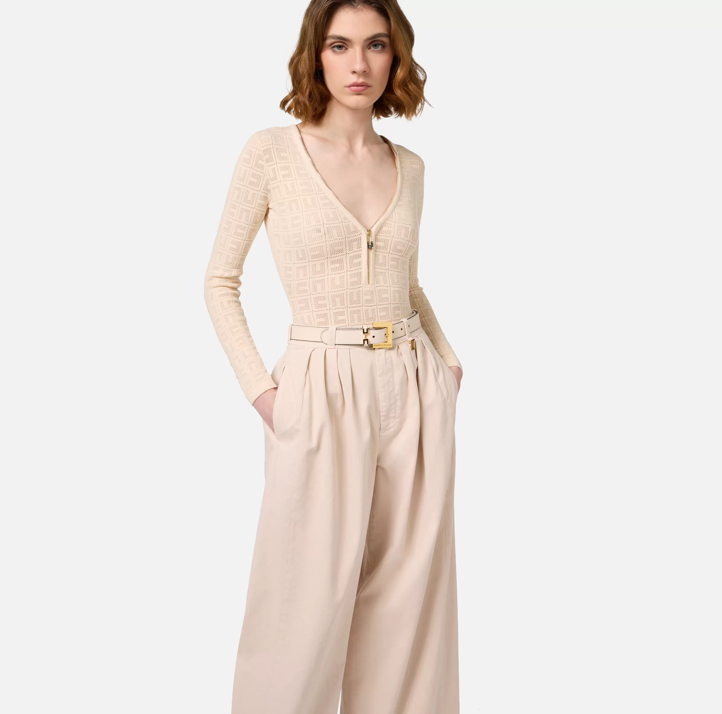 Elisabetta Franchi Cinture^Cintura in pelle con passante morsetto Lattice