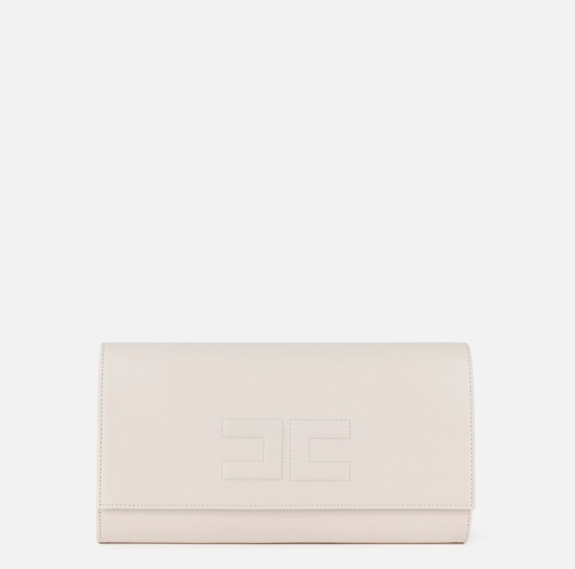 Elisabetta Franchi Clutch^Clutch baguette in nappa con logo embossed Burro