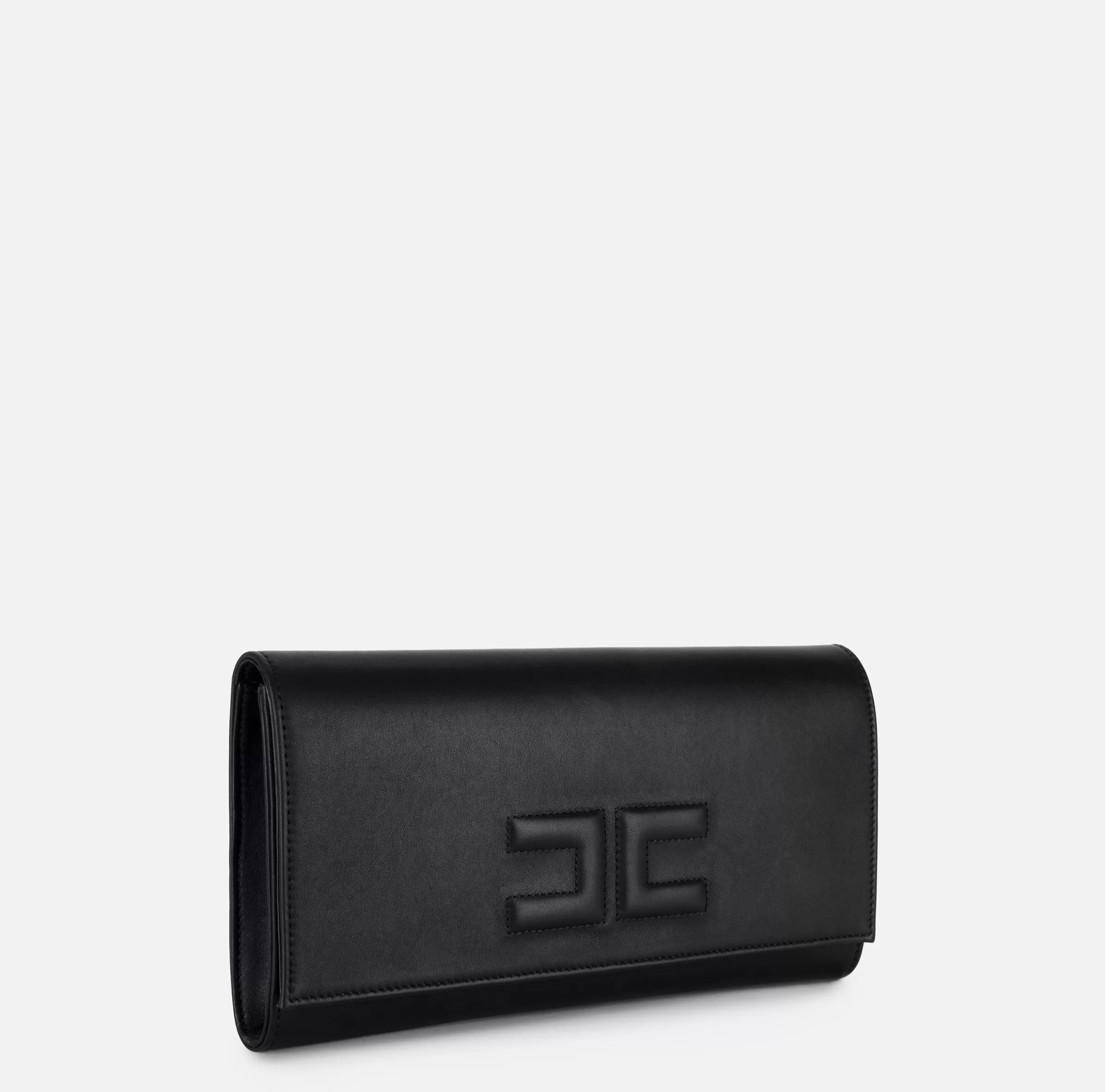 Elisabetta Franchi Clutch^Clutch baguette in nappa con logo embossed Nero