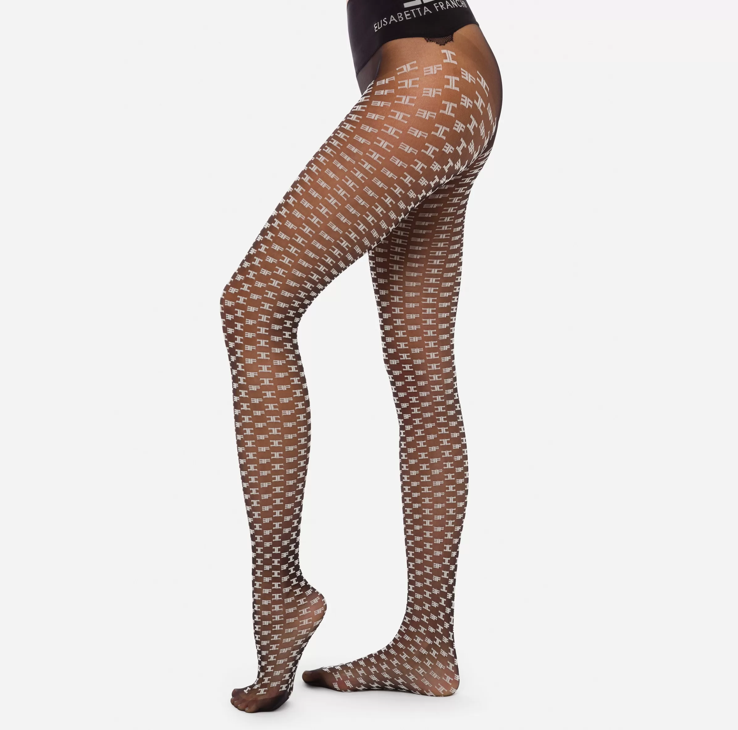 Elisabetta Franchi Collants^Collant Pattern Monogram Carne/Nero