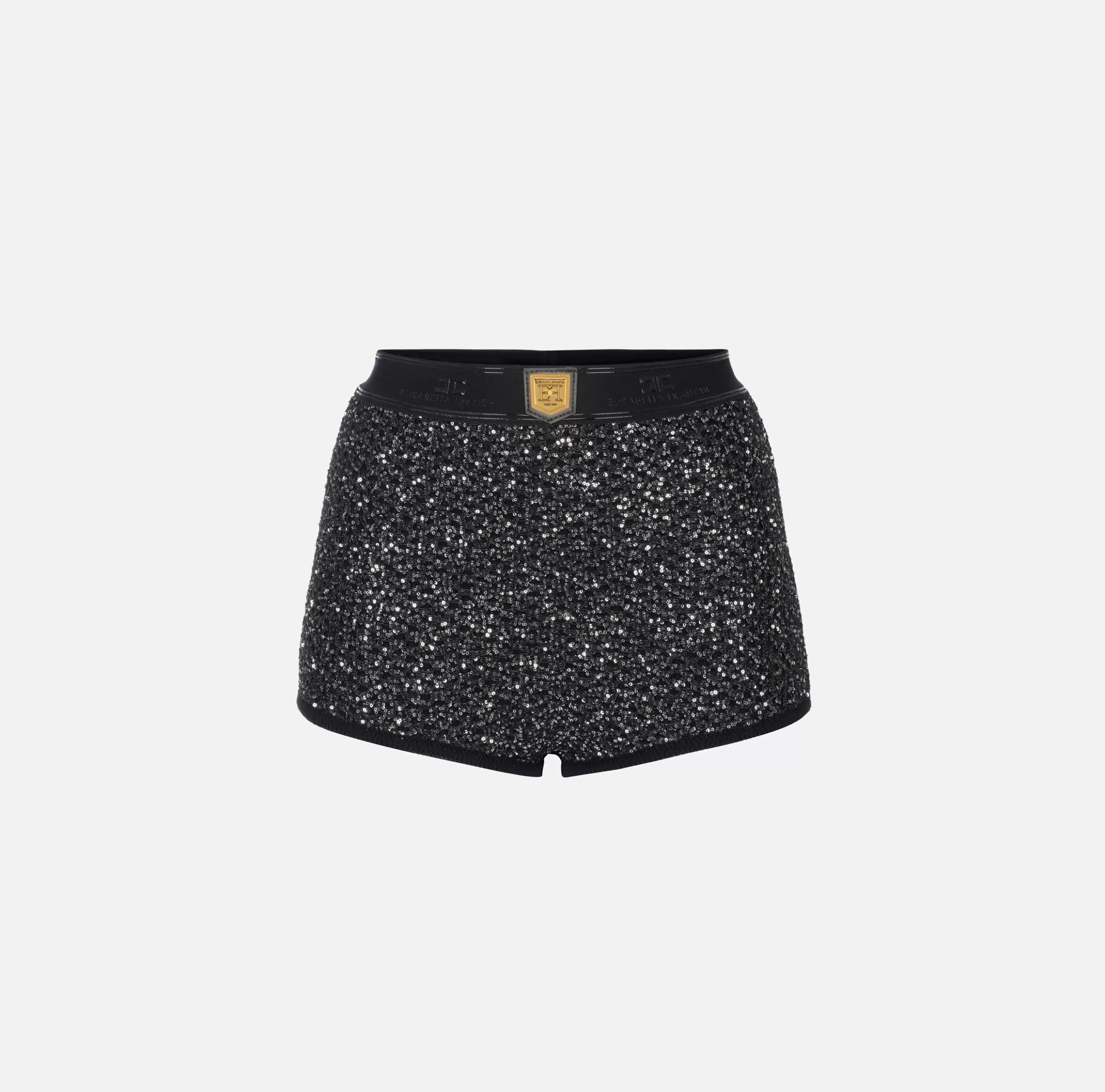 Elisabetta Franchi Pantaloni E Shorts^Culotte in lana con filo paillettes Nero/Silver