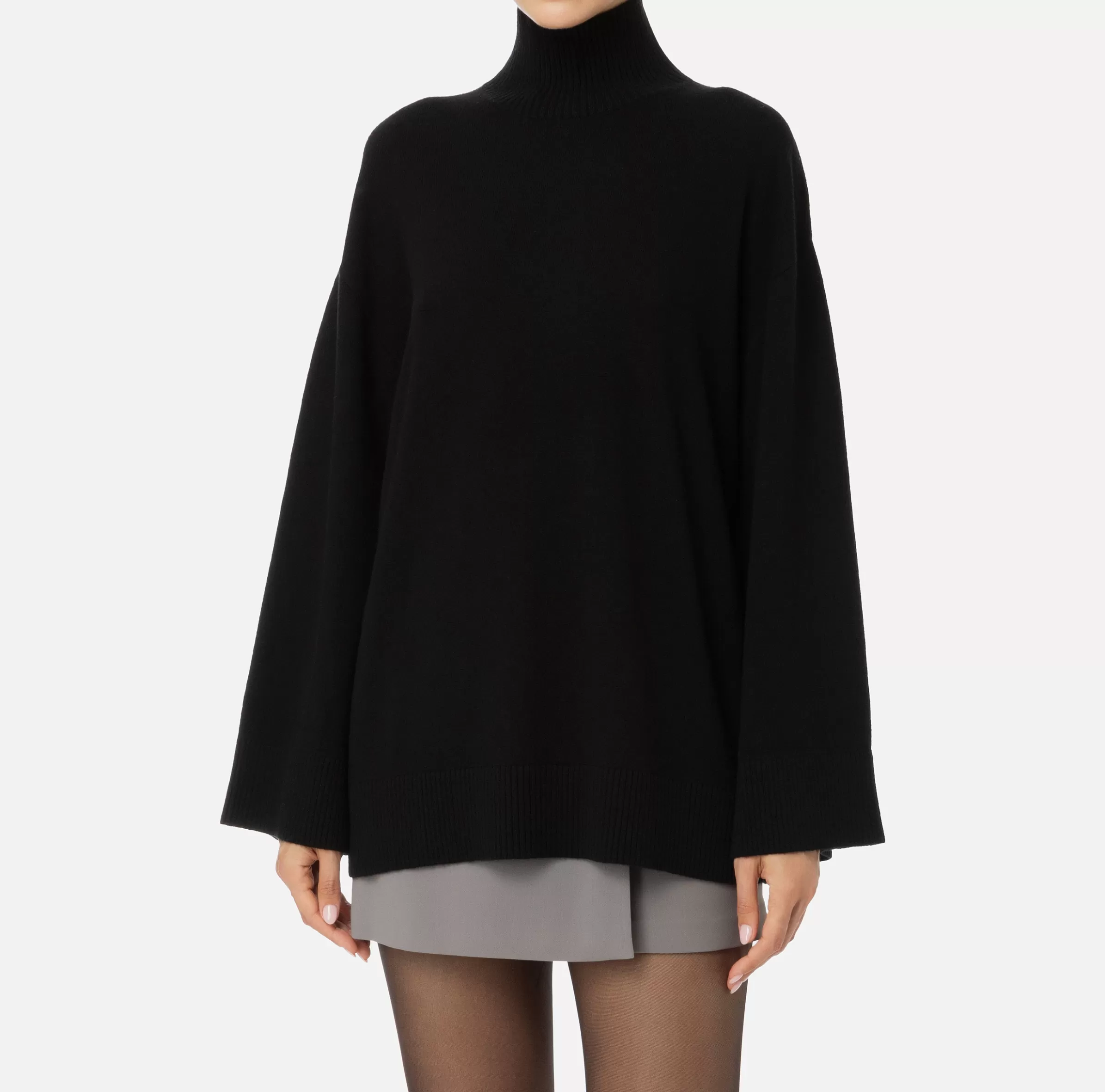 Elisabetta Franchi Maglieria E Felpe^Dolcevita in misto cashmere con logo Nero/Burro