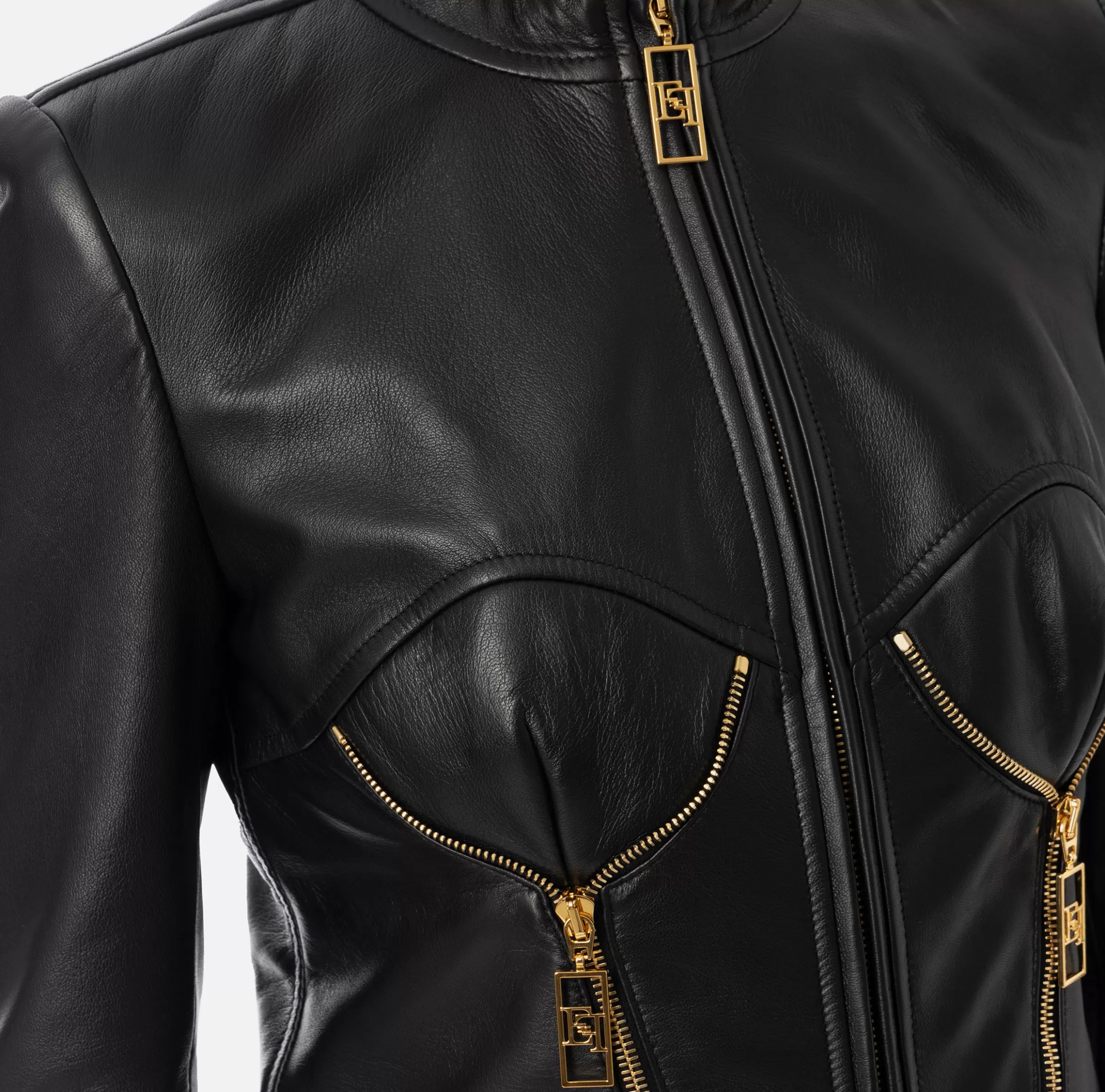 Elisabetta Franchi Giacche & Trench^Giacca biker in pelle con coppe Nero