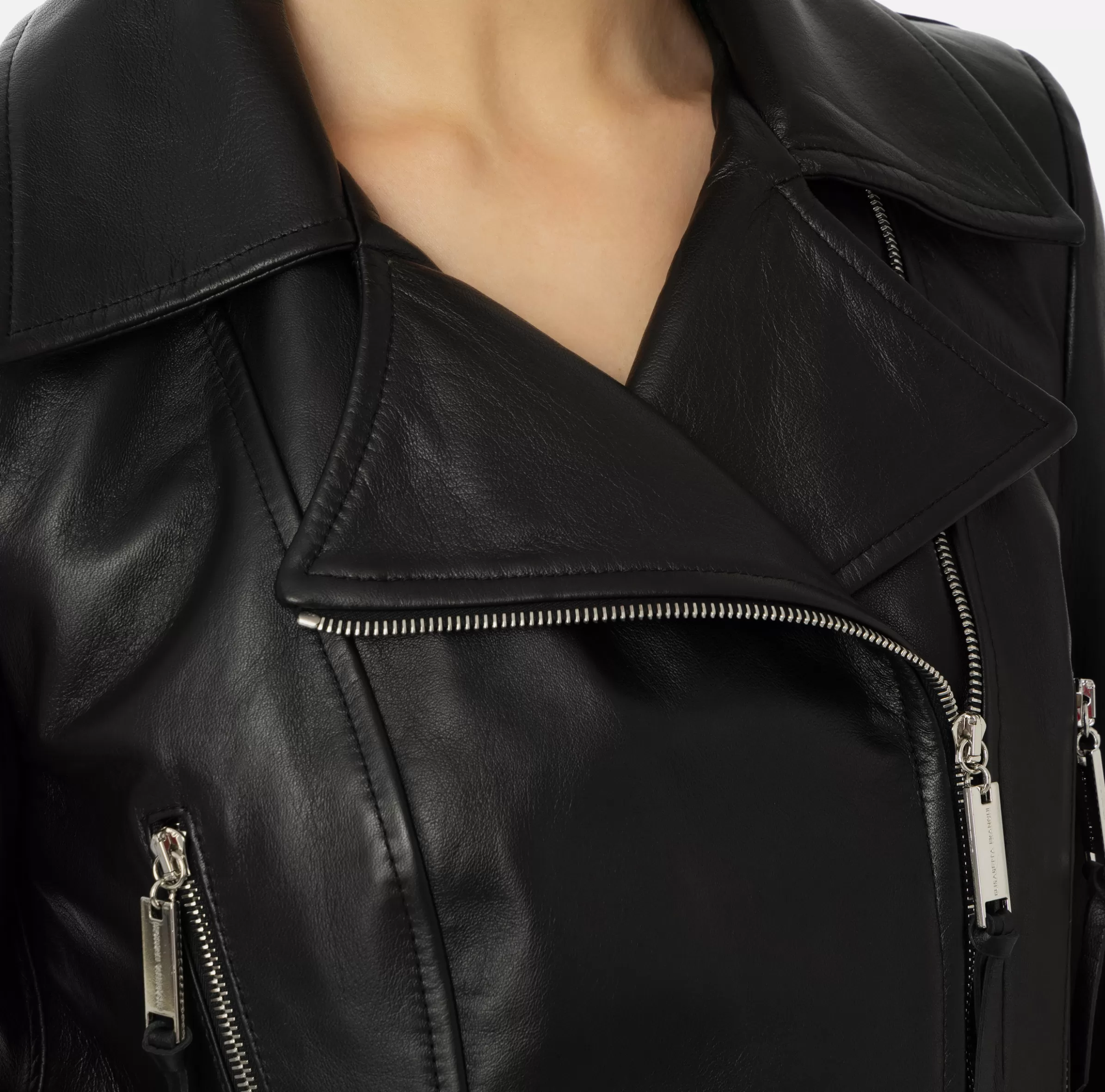 Elisabetta Franchi Giacche & Trench^Giacca biker in pelle con zip Nero