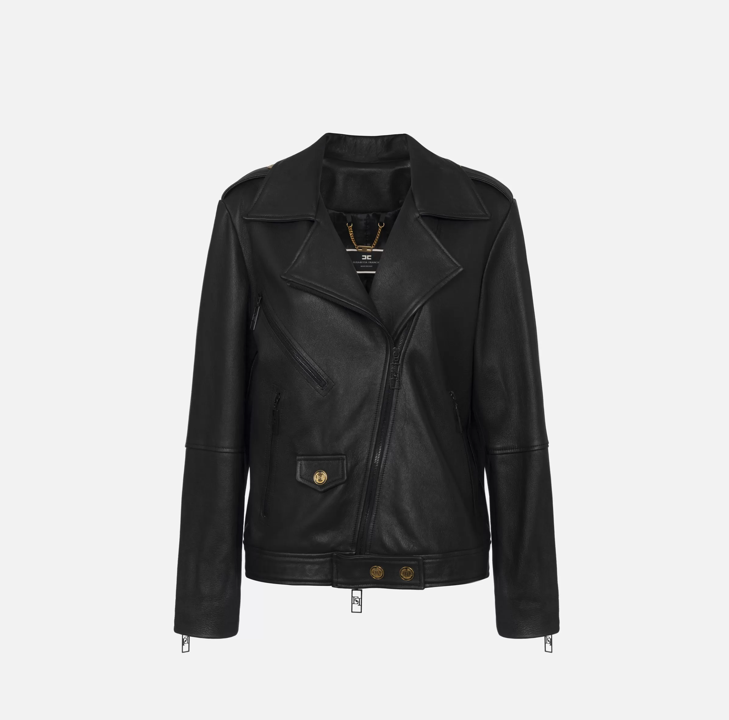 Elisabetta Franchi Giacche & Trench^Giacca biker over in pelle effetto used Nero