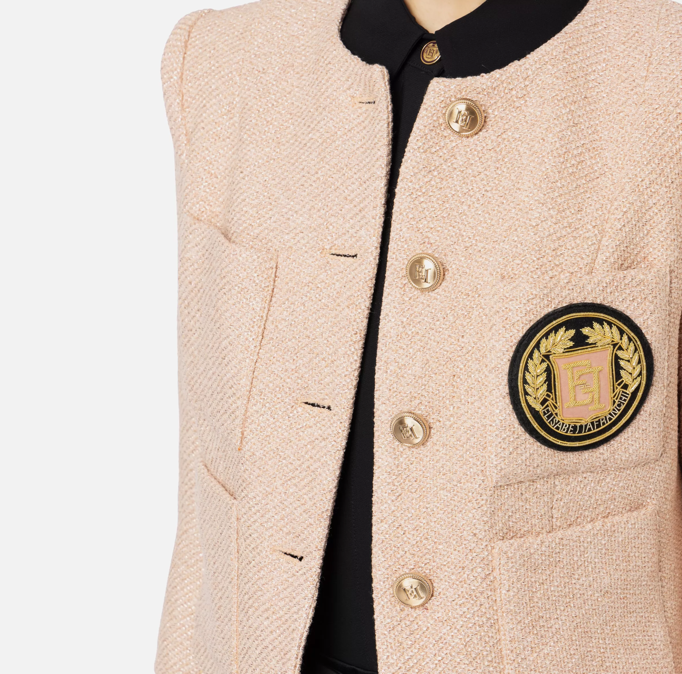 Elisabetta Franchi Giacche & Trench^Giacca cropped in tweed laminato con tasche PeachRose