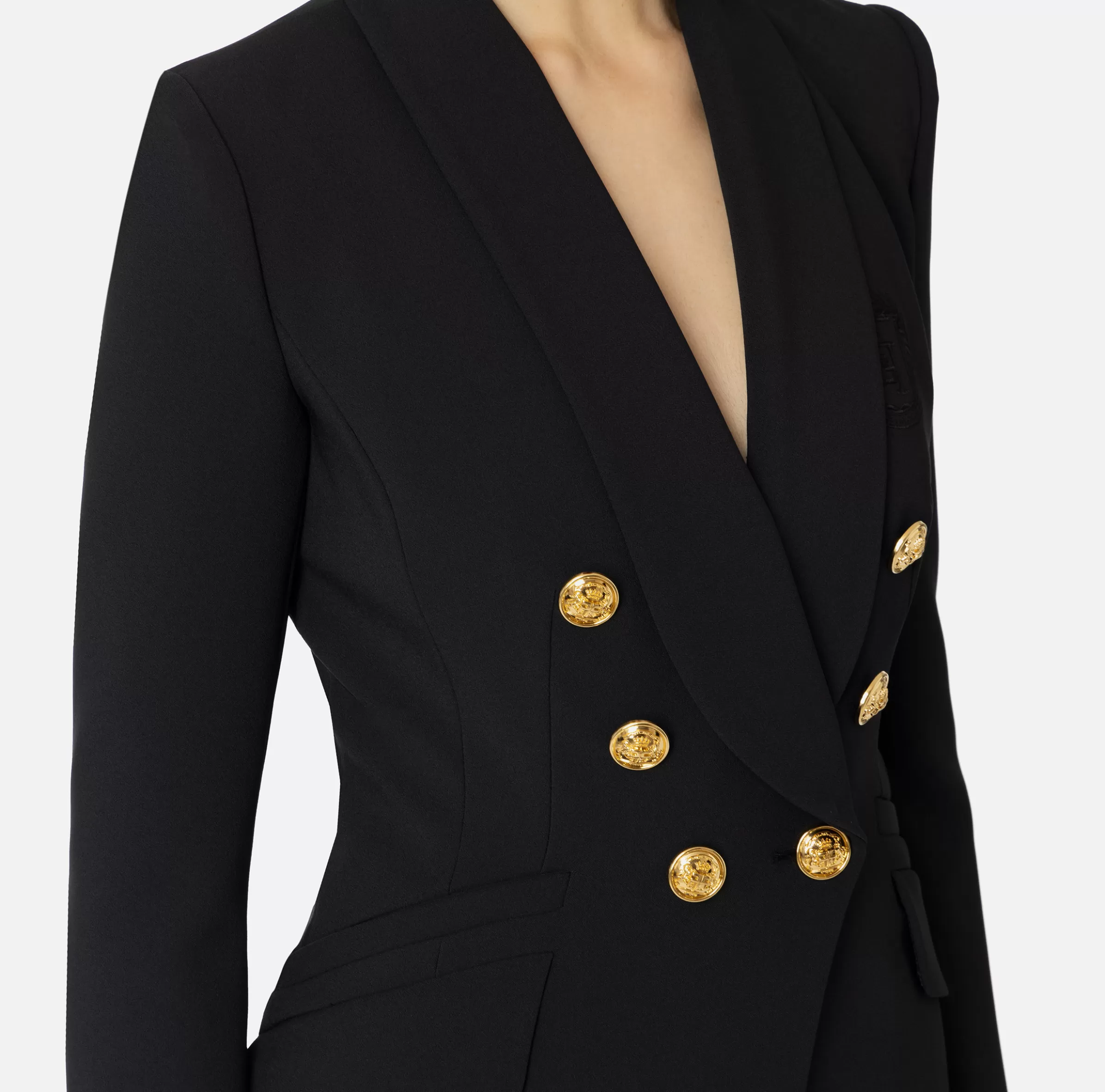 Elisabetta Franchi Tailleur | Giacche & Trench^Giacca doppiopetto in crêpe stretch con ricamo Nero