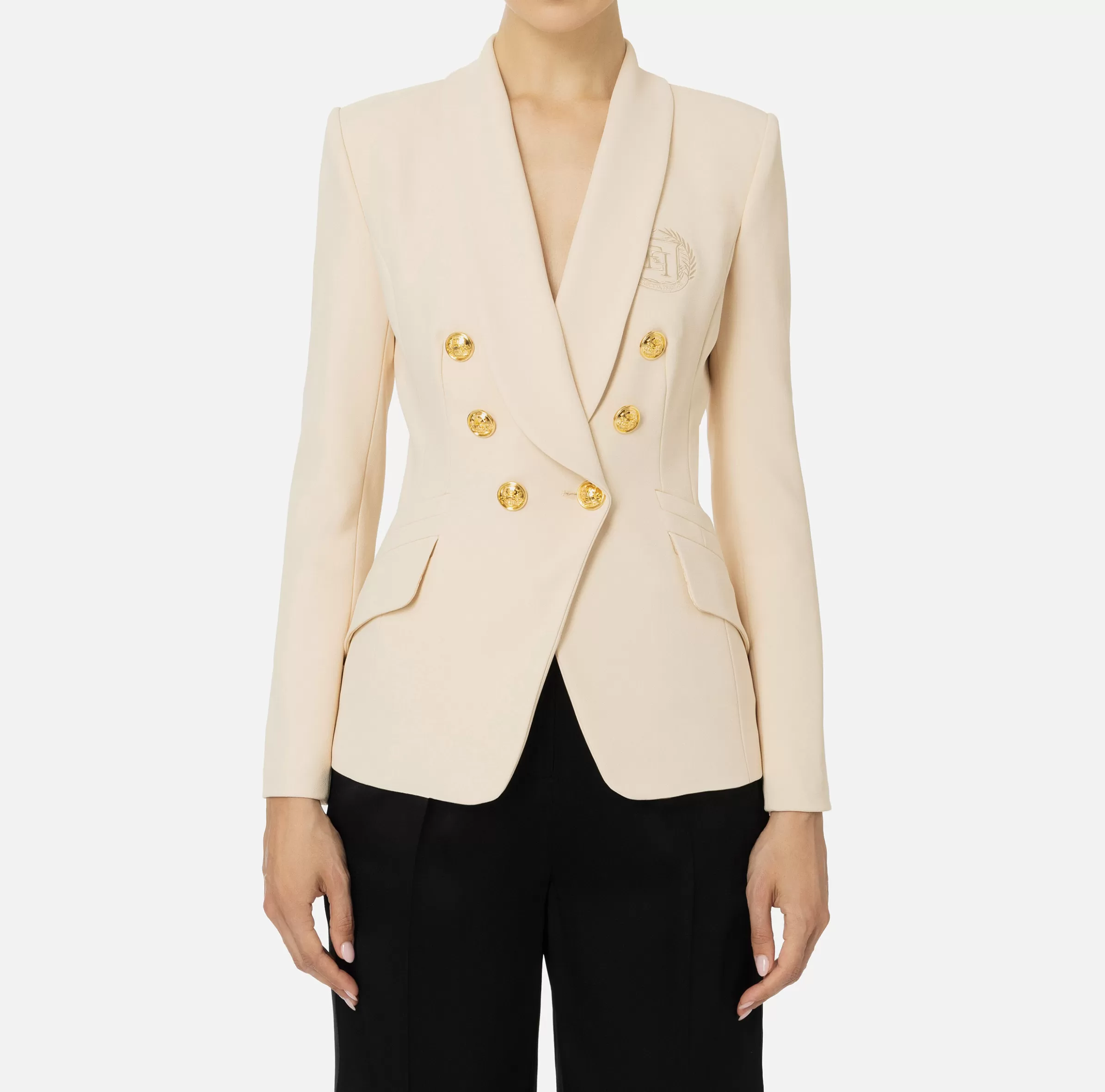 Elisabetta Franchi Tailleur | Giacche & Trench^Giacca doppiopetto in crêpe stretch con ricamo Crema