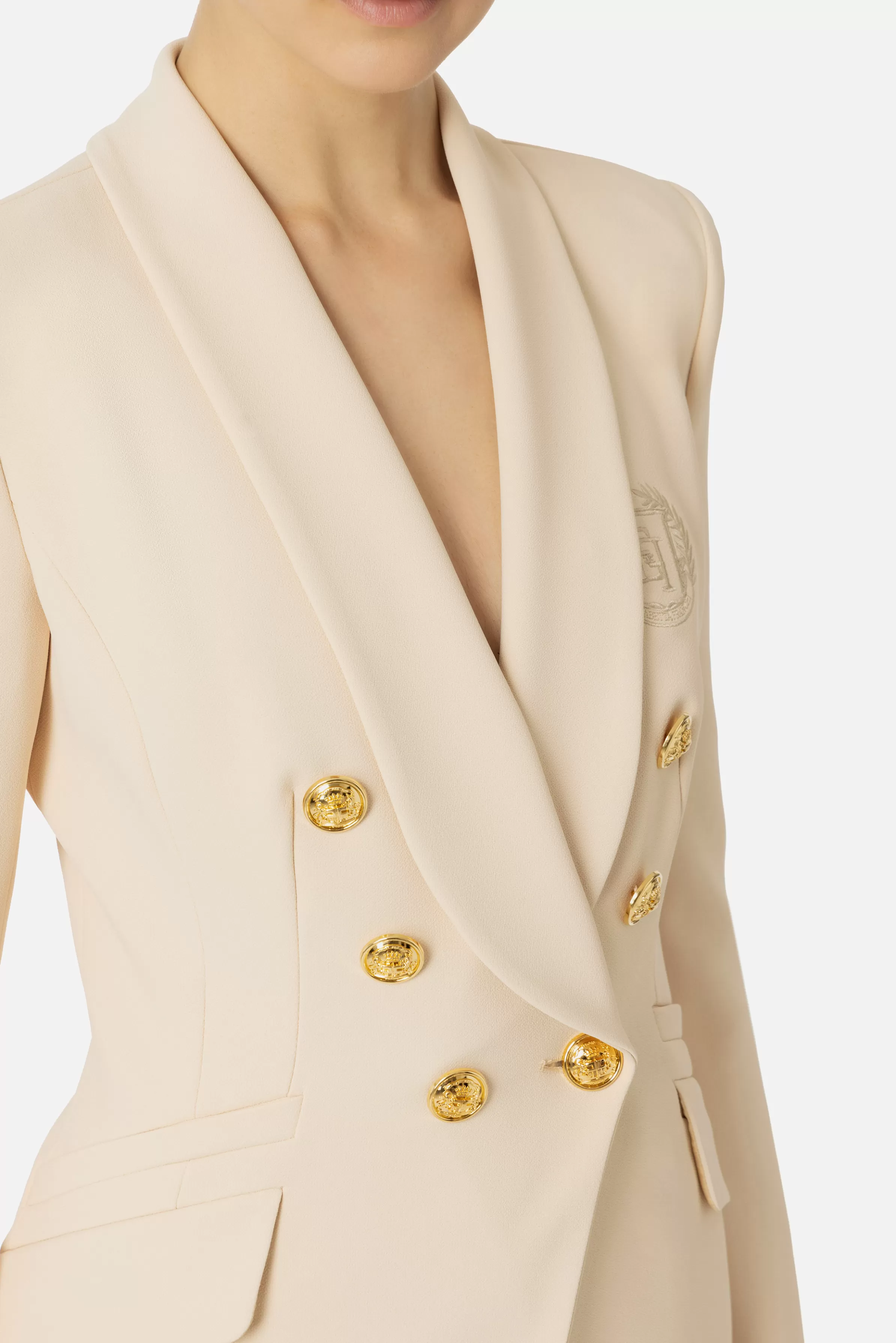 Elisabetta Franchi Tailleur | Giacche & Trench^Giacca doppiopetto in crêpe stretch con ricamo Crema