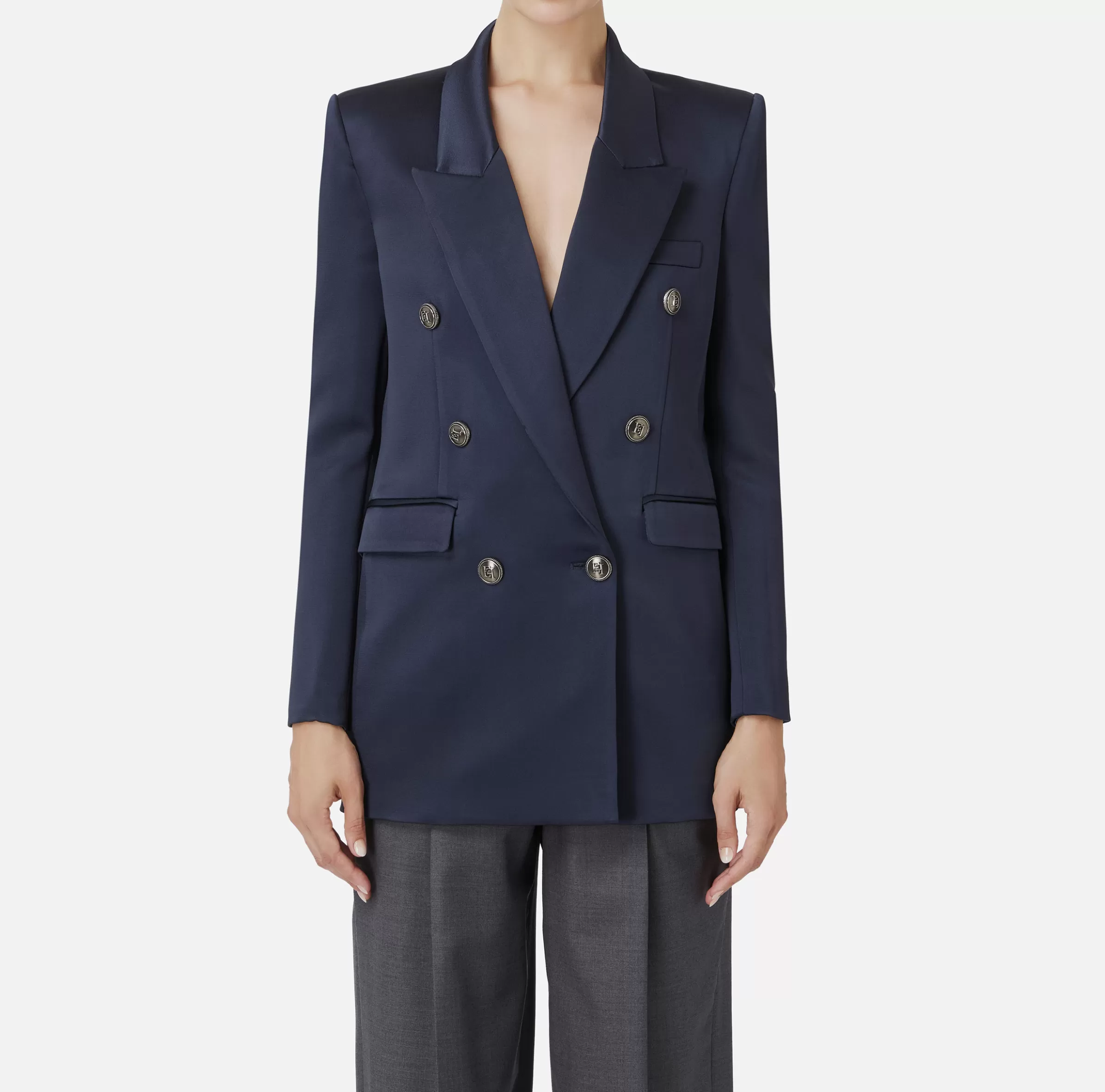 Elisabetta Franchi Giacche & Trench | Tailleur^Giacca doppiopetto in raso Navy