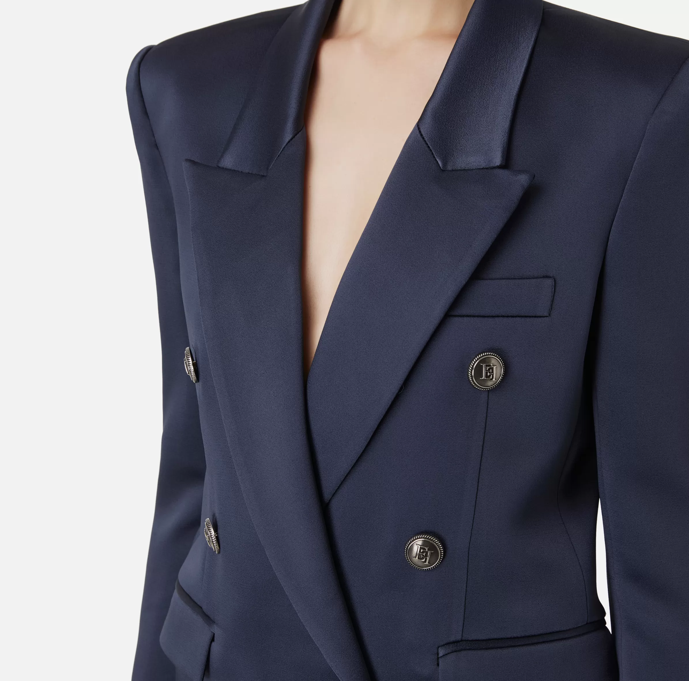 Elisabetta Franchi Giacche & Trench | Tailleur^Giacca doppiopetto in raso Navy