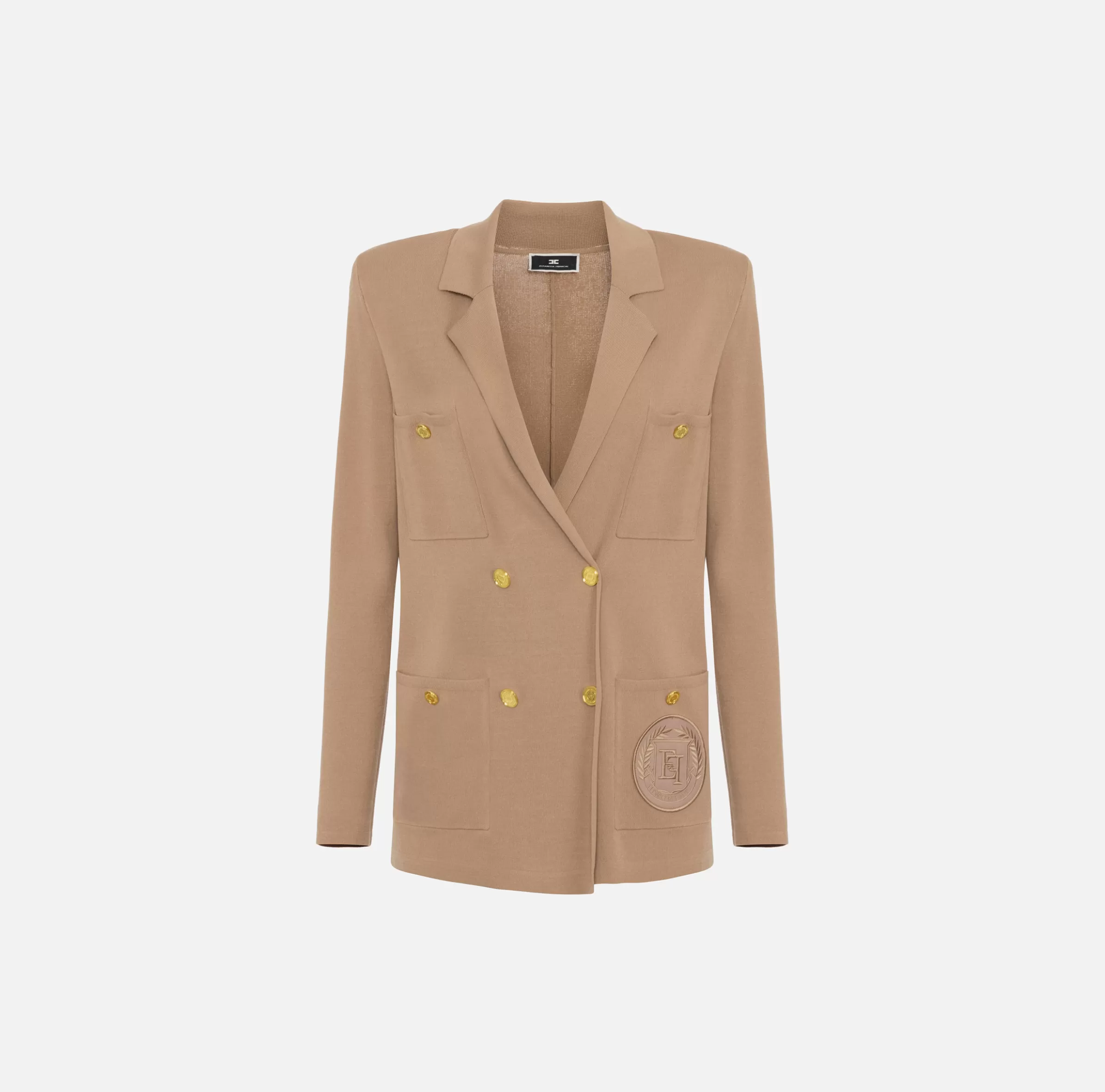 Elisabetta Franchi Giacche & Trench | Maglieria E Felpe^Giacca doppiopetto in viscosa con patch logo Camel