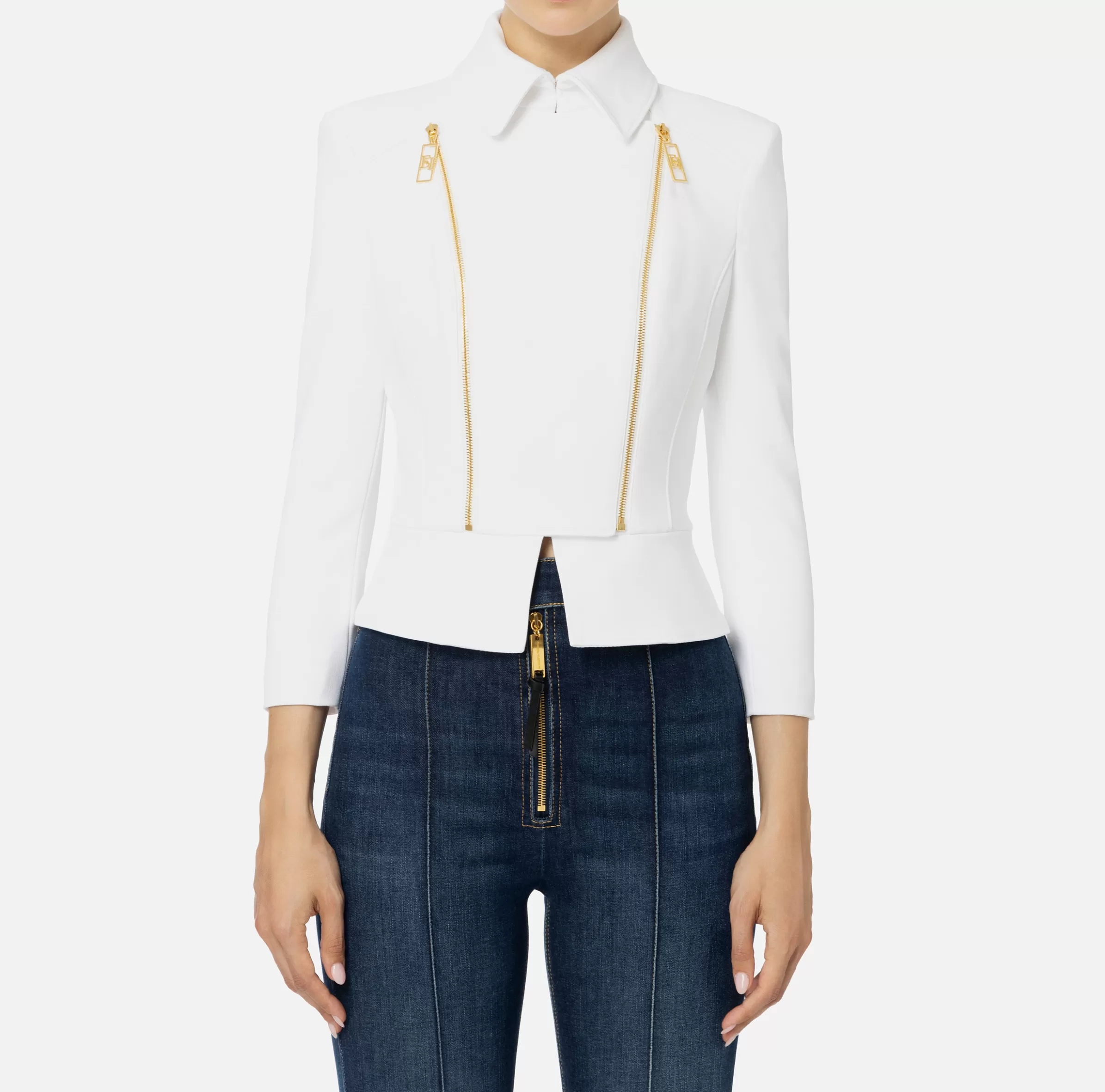 Elisabetta Franchi Tailleur | Giacche & Trench^Giacca in crêpe stretch con baschina e zip Avorio