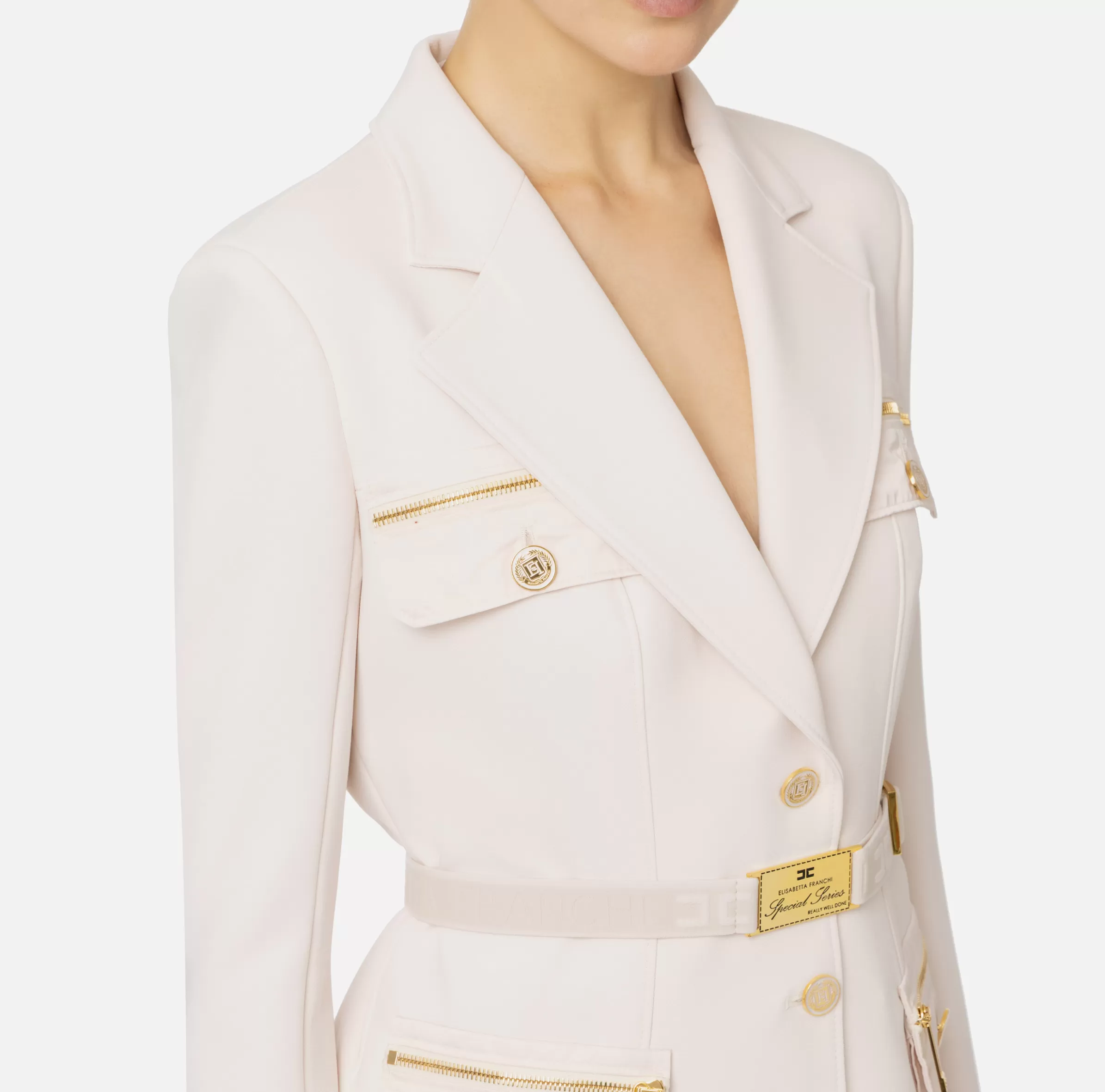 Elisabetta Franchi Tailleur | Giacche & Trench^Giacca in crêpe stretch con cintura e tasche Lattice