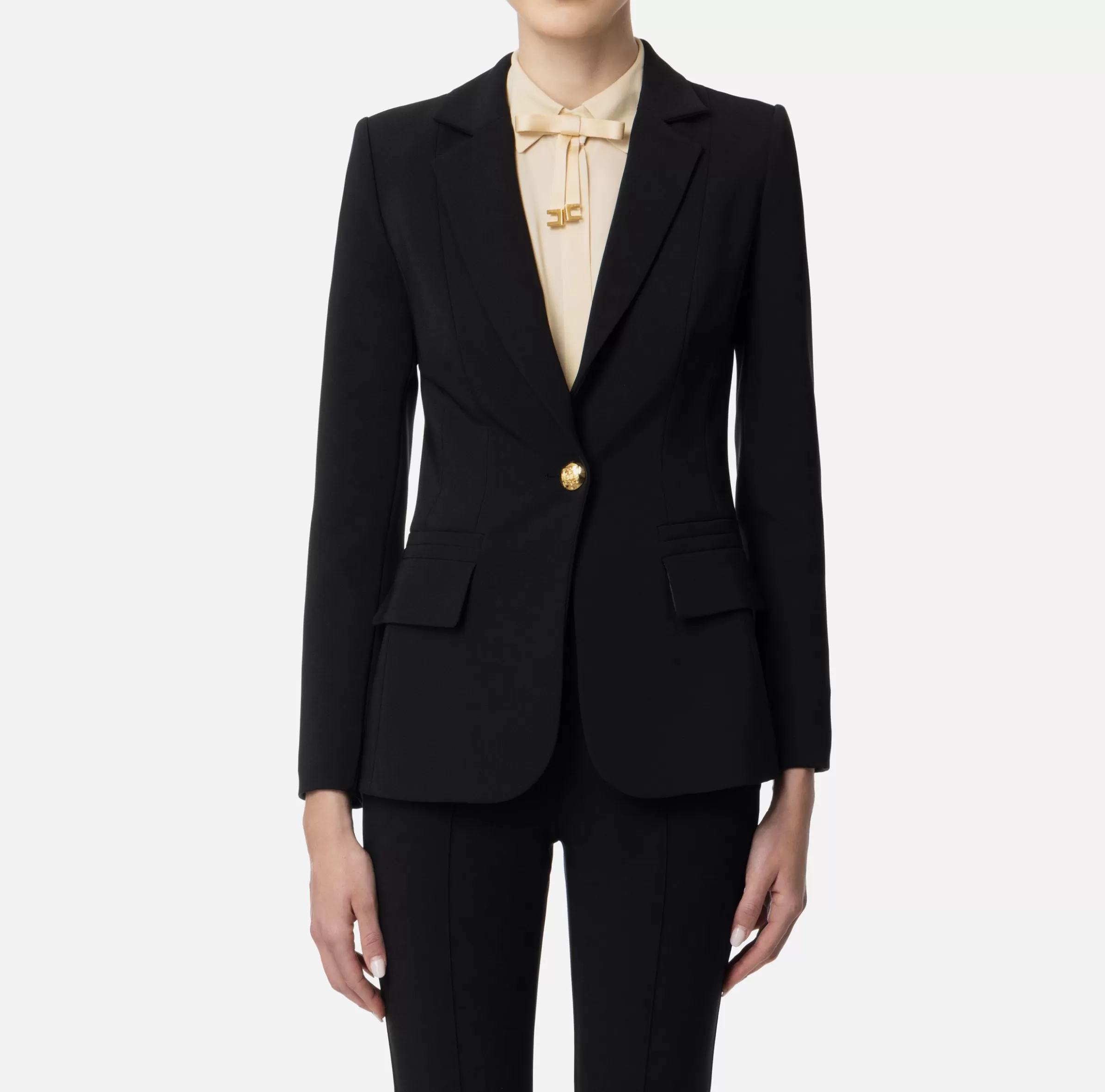 Elisabetta Franchi Tailleur | Giacche & Trench^Giacca in crêpe stretch sfiancata Nero