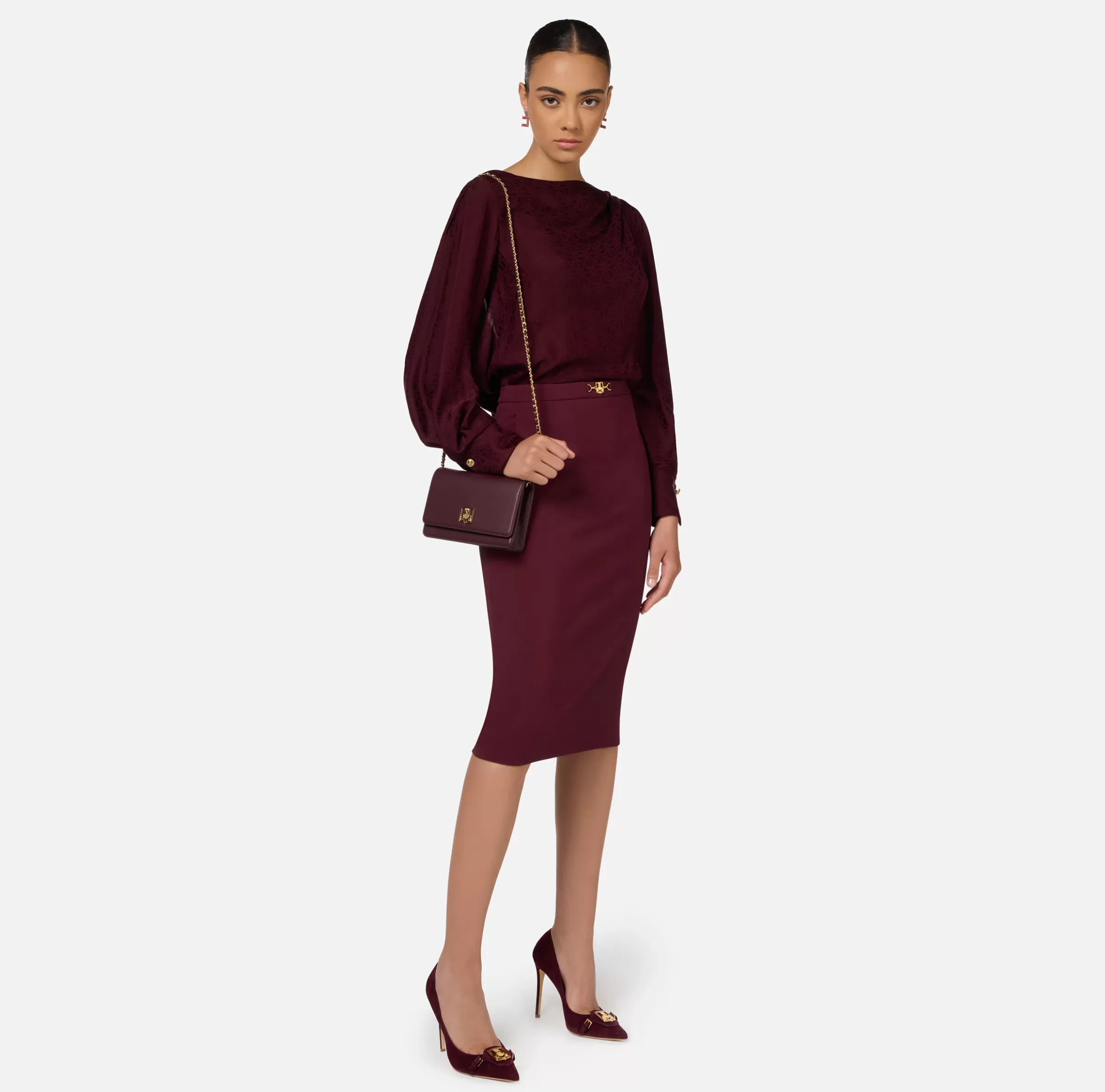 Elisabetta Franchi Tailleur | Gonne^Gonna midi in crêpe stretch con morsetto RougeNoir