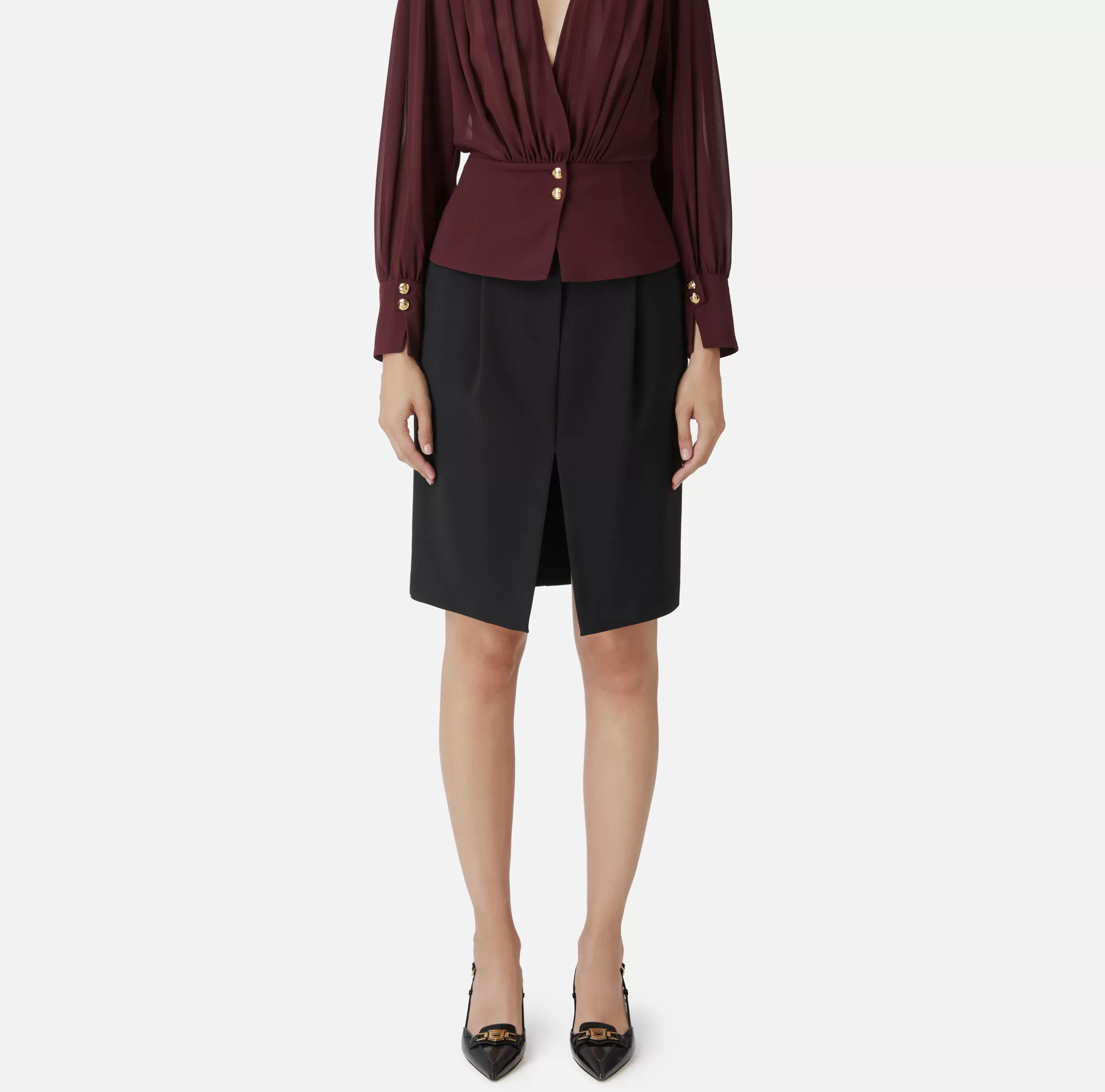 Elisabetta Franchi Gonne^Gonna midi in crêpe stretch con pinces Nero