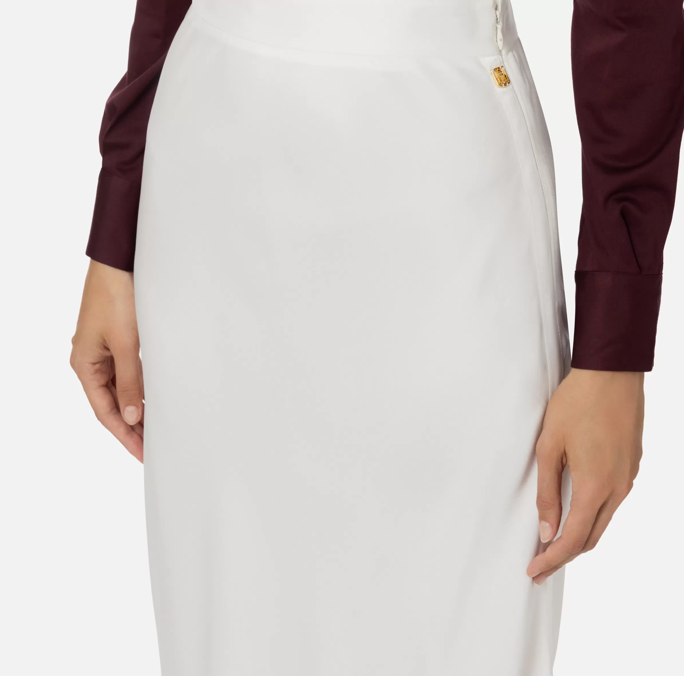 Elisabetta Franchi Gonne^Gonna midi in satin con bande in raso Avorio
