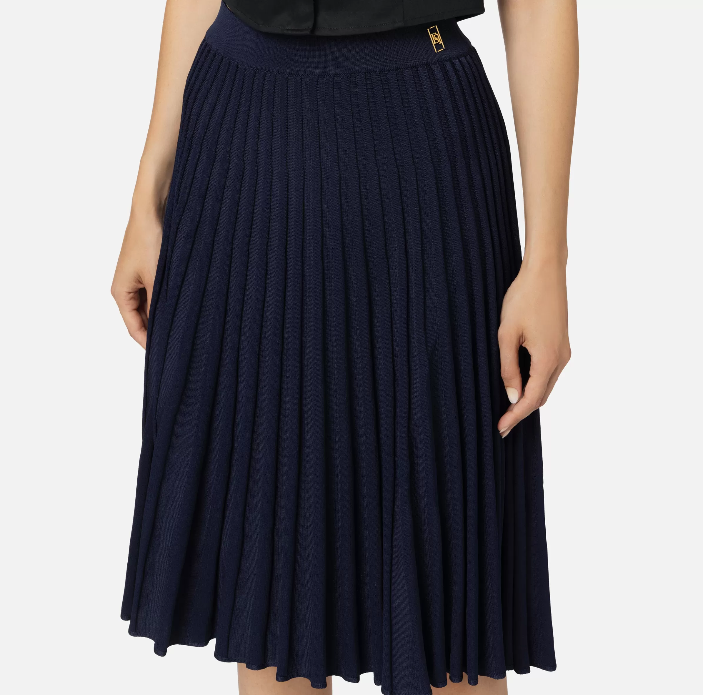 Elisabetta Franchi Gonne^Gonna midi in viscosa effetto plissé Navy