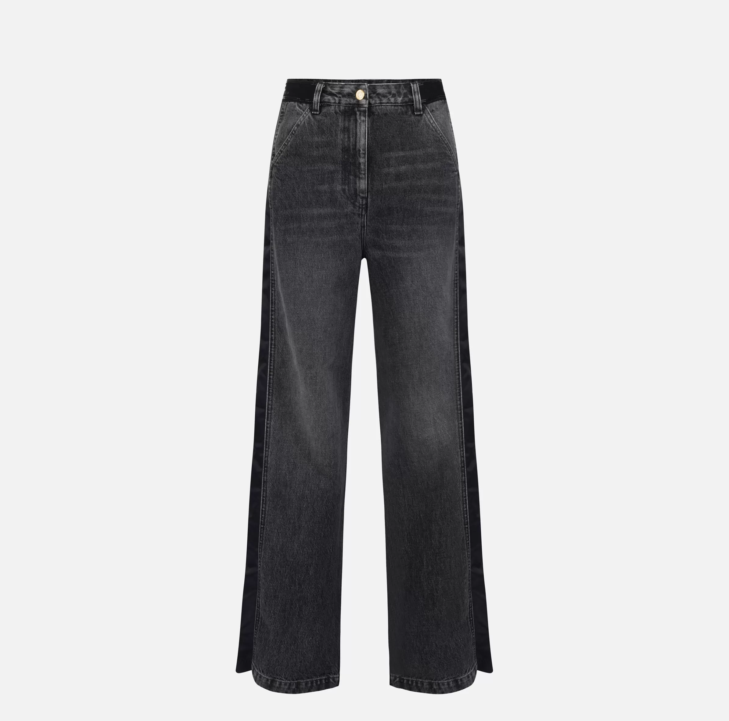 Elisabetta Franchi Jeans^Jeans a gamba larga in cotone con inserti in nylon Blackdenim