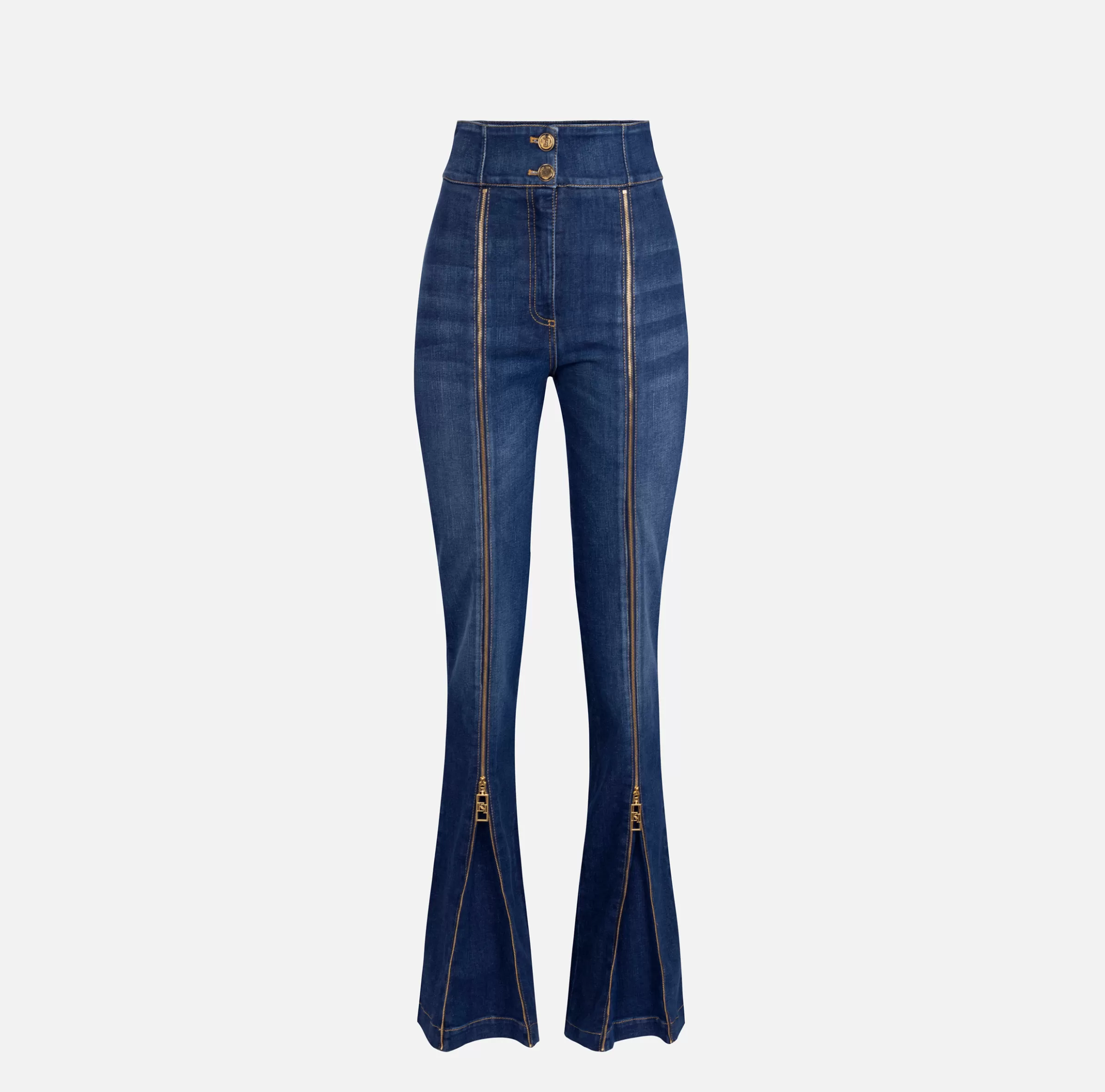 Elisabetta Franchi Jeans^Jeans a zampa in cotone con zip Bluedenim