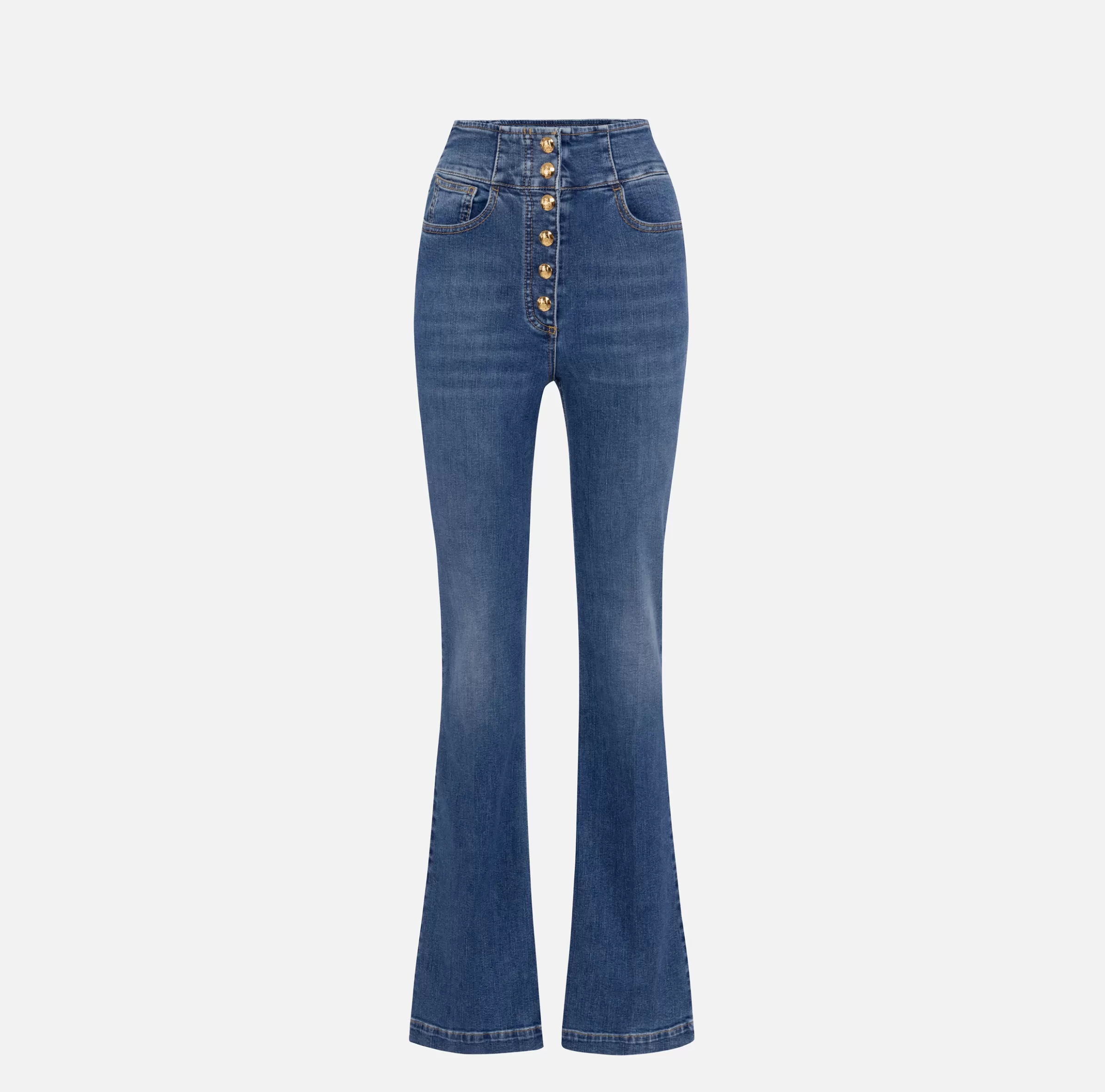 Elisabetta Franchi Jeans^Jeans a zampa in cotone stretch con bottoniera centrale Bluedenim