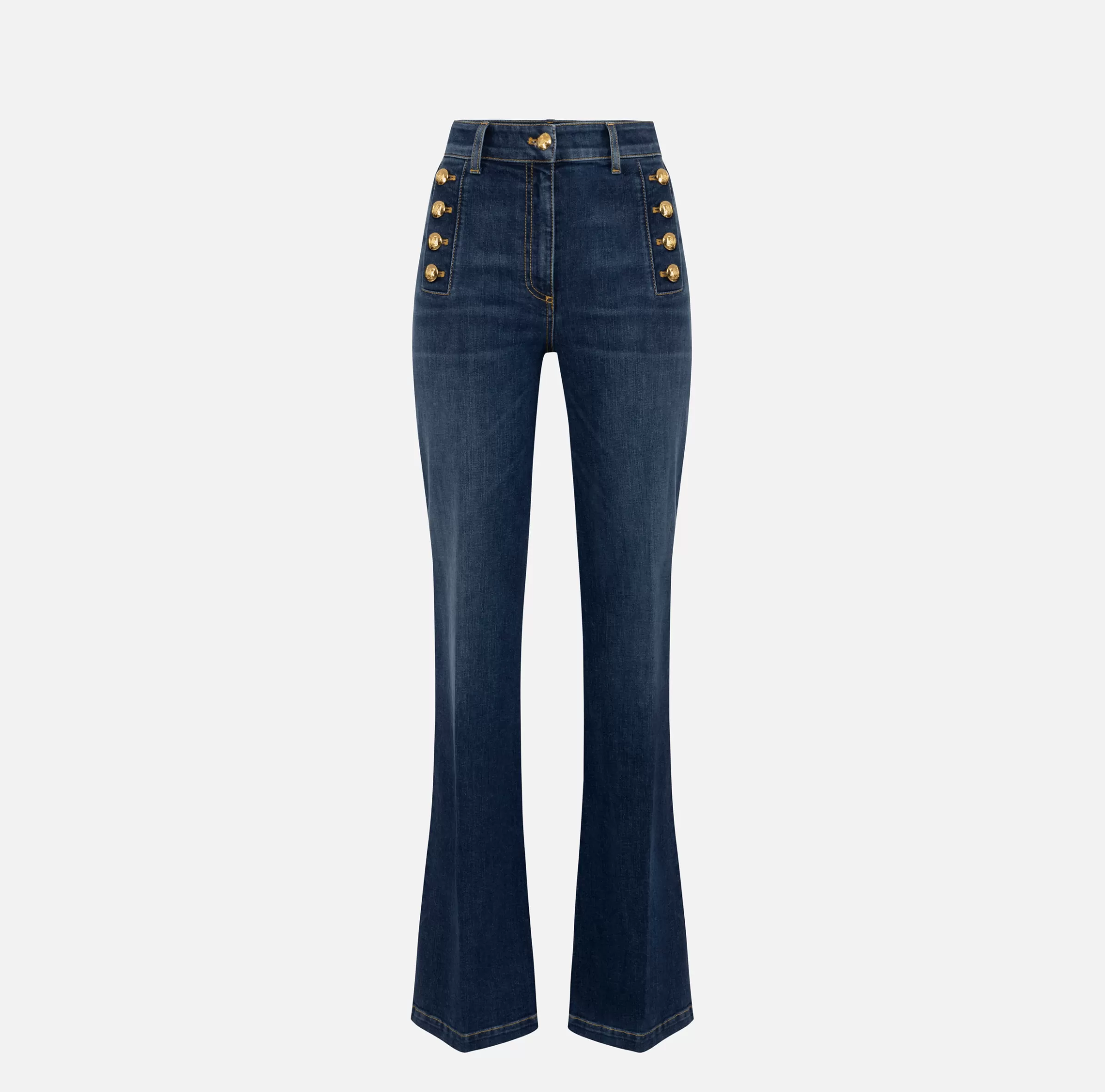 Elisabetta Franchi Jeans^Jeans a zampa in cotone stretch con bottoniera laterale Bluedenim