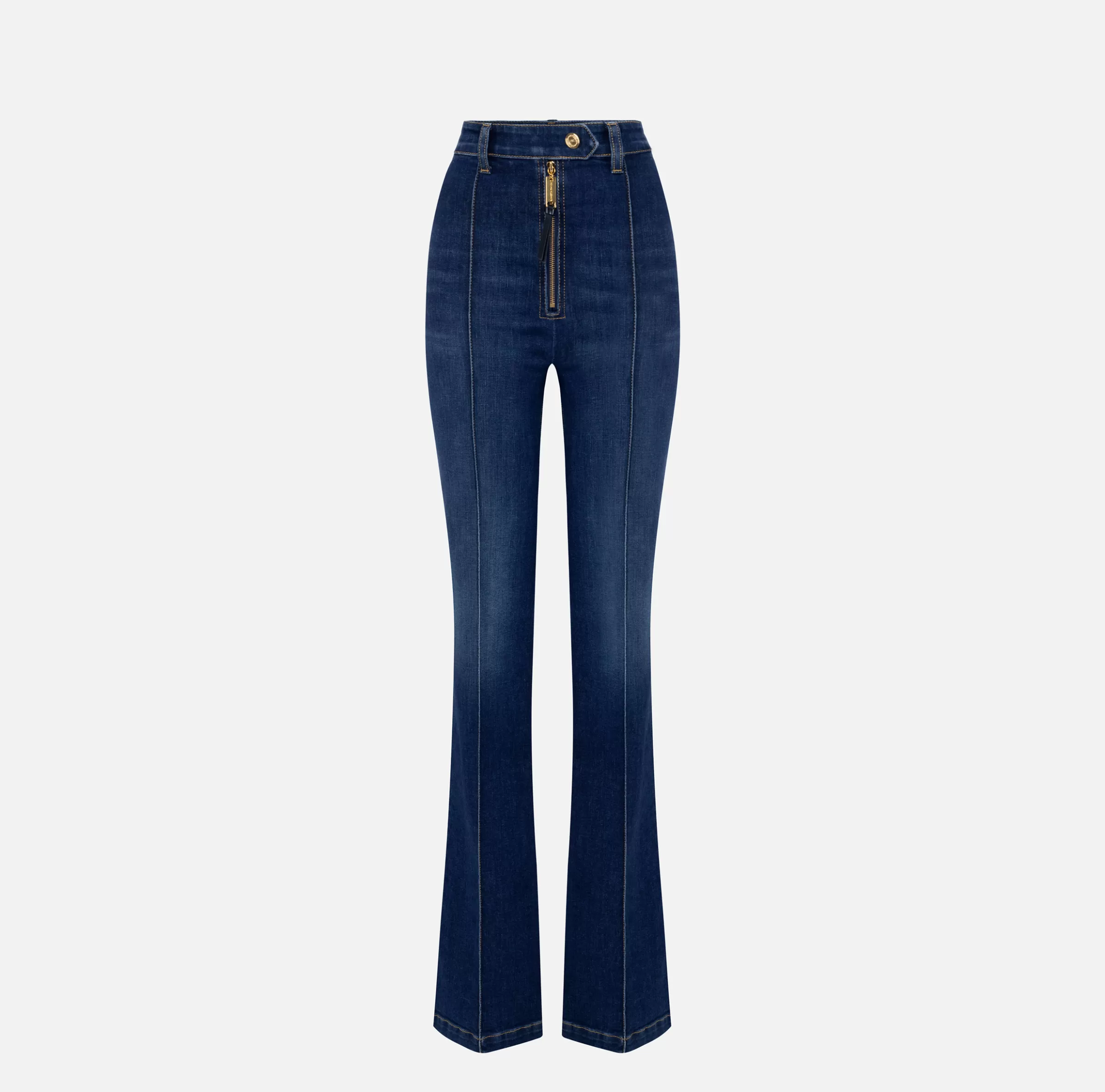 Elisabetta Franchi Jeans^Jeans a zampa in cotone stretch con nervature Bluedenim